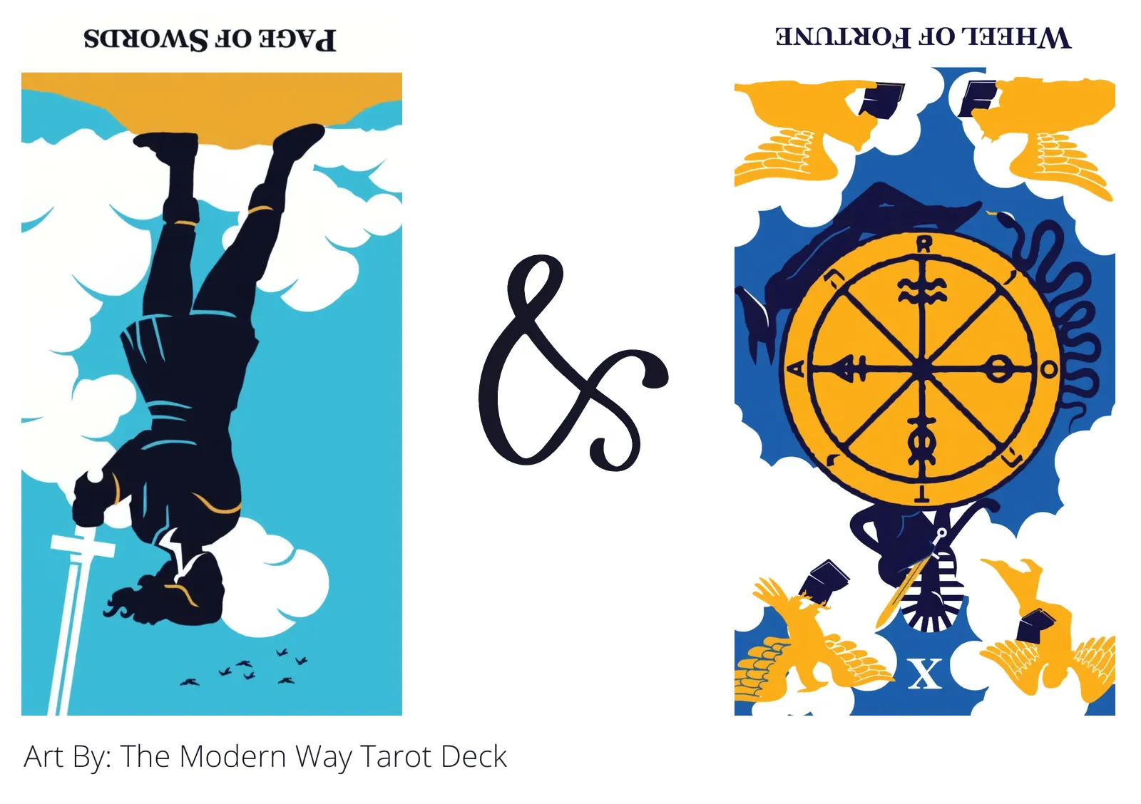 page of swords reversed and wheel of fortune reversed tarot cards together