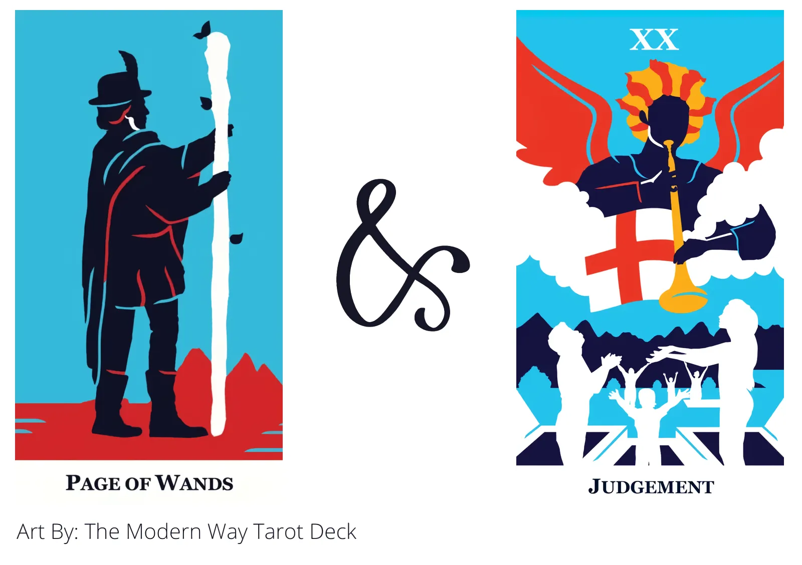page of wands and judgement tarot cards together