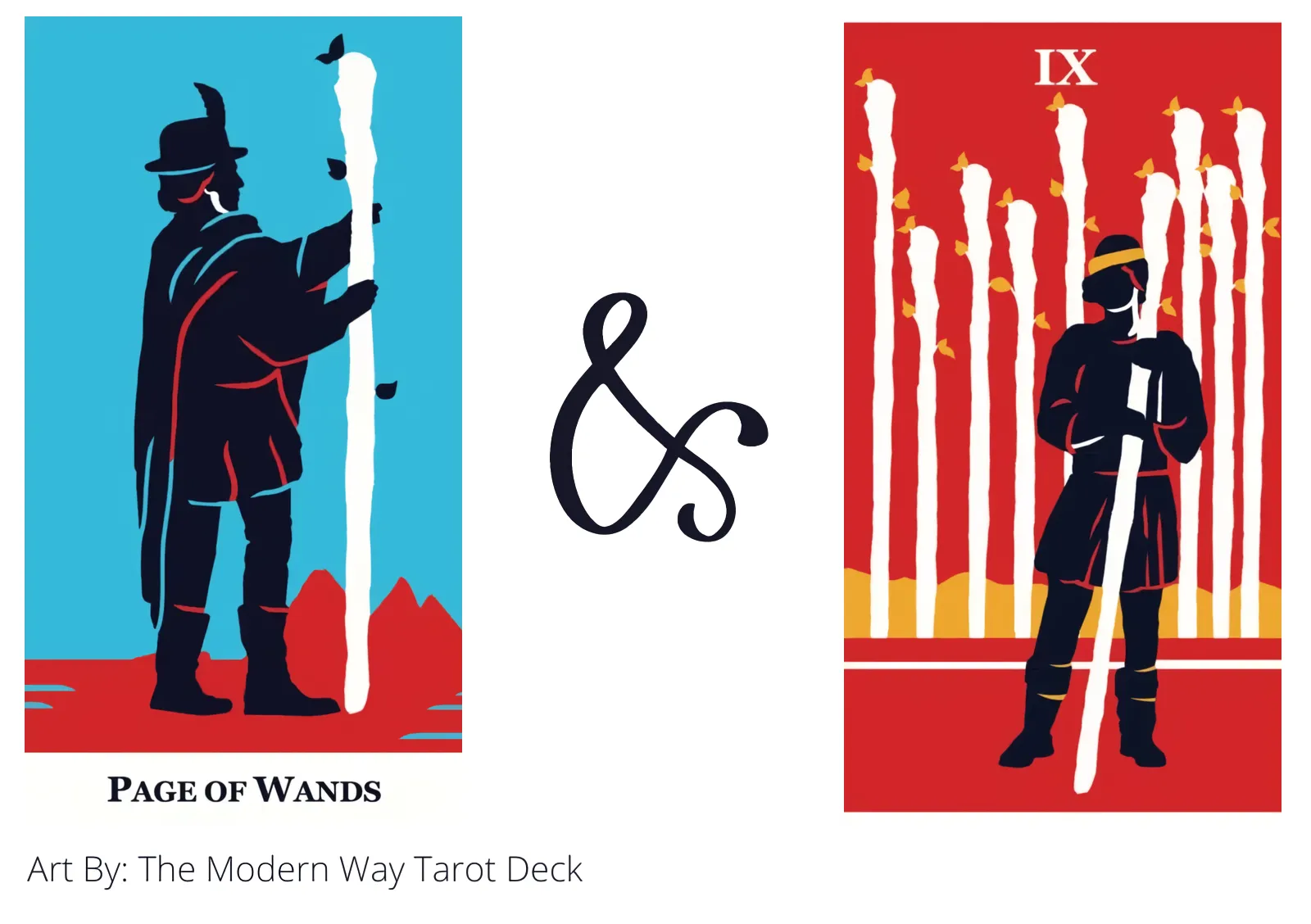 page of wands and nine of wands tarot cards together