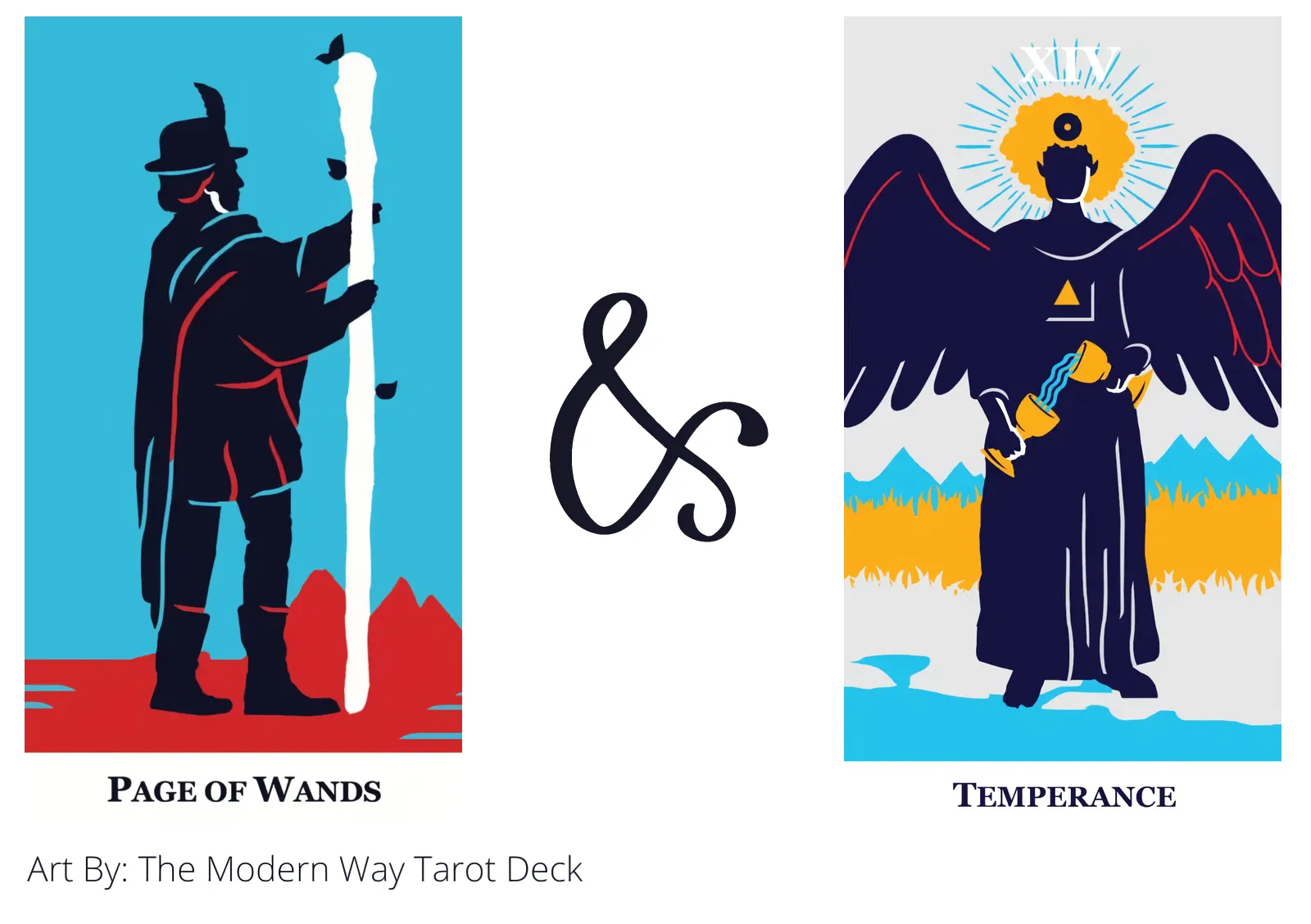 page of wands and temperance tarot cards together
