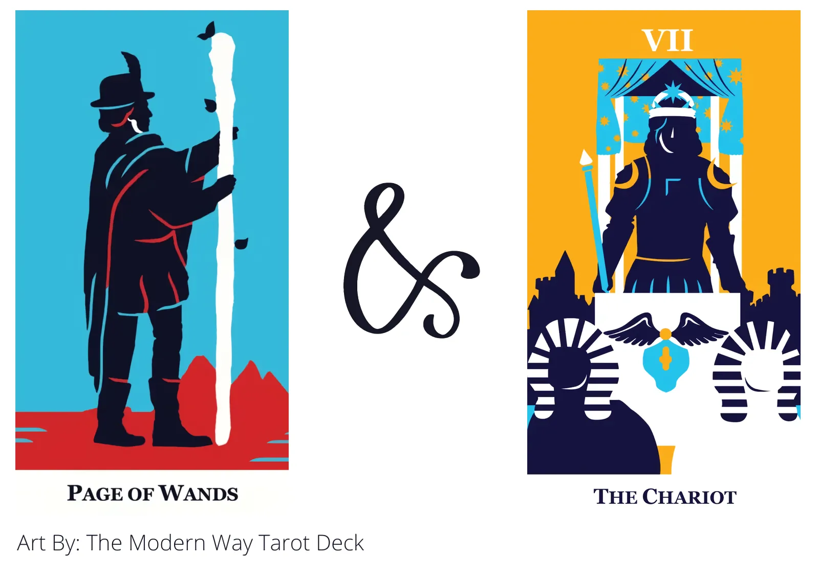 page of wands and the chariot tarot cards together