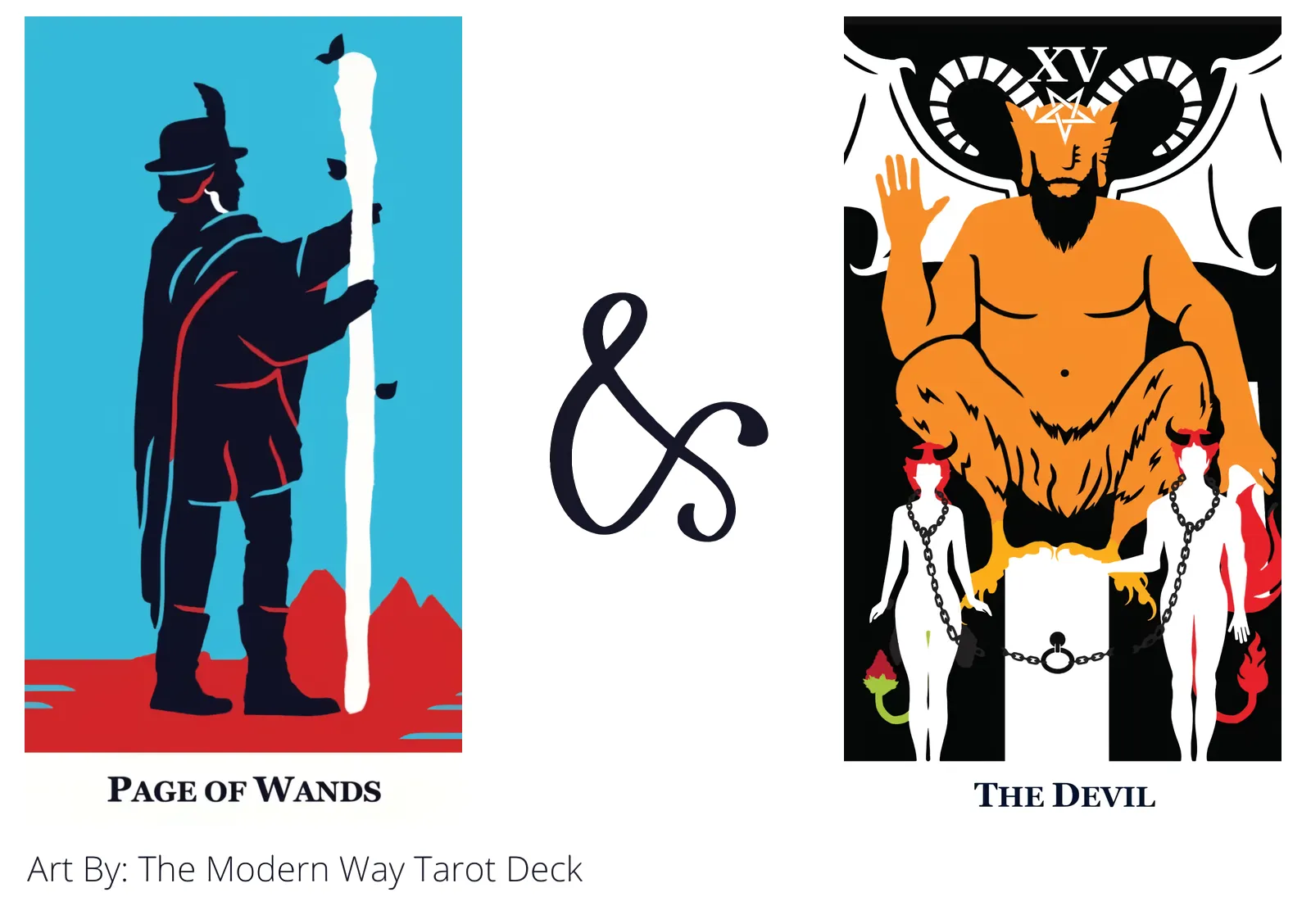 page of wands and the devil tarot cards together