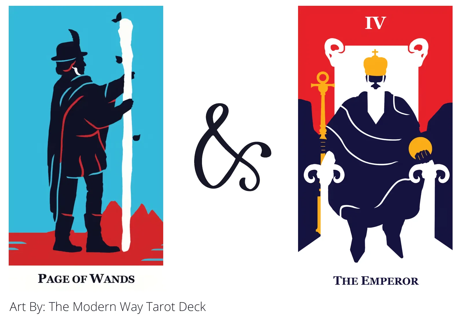page of wands and the emperor tarot cards together