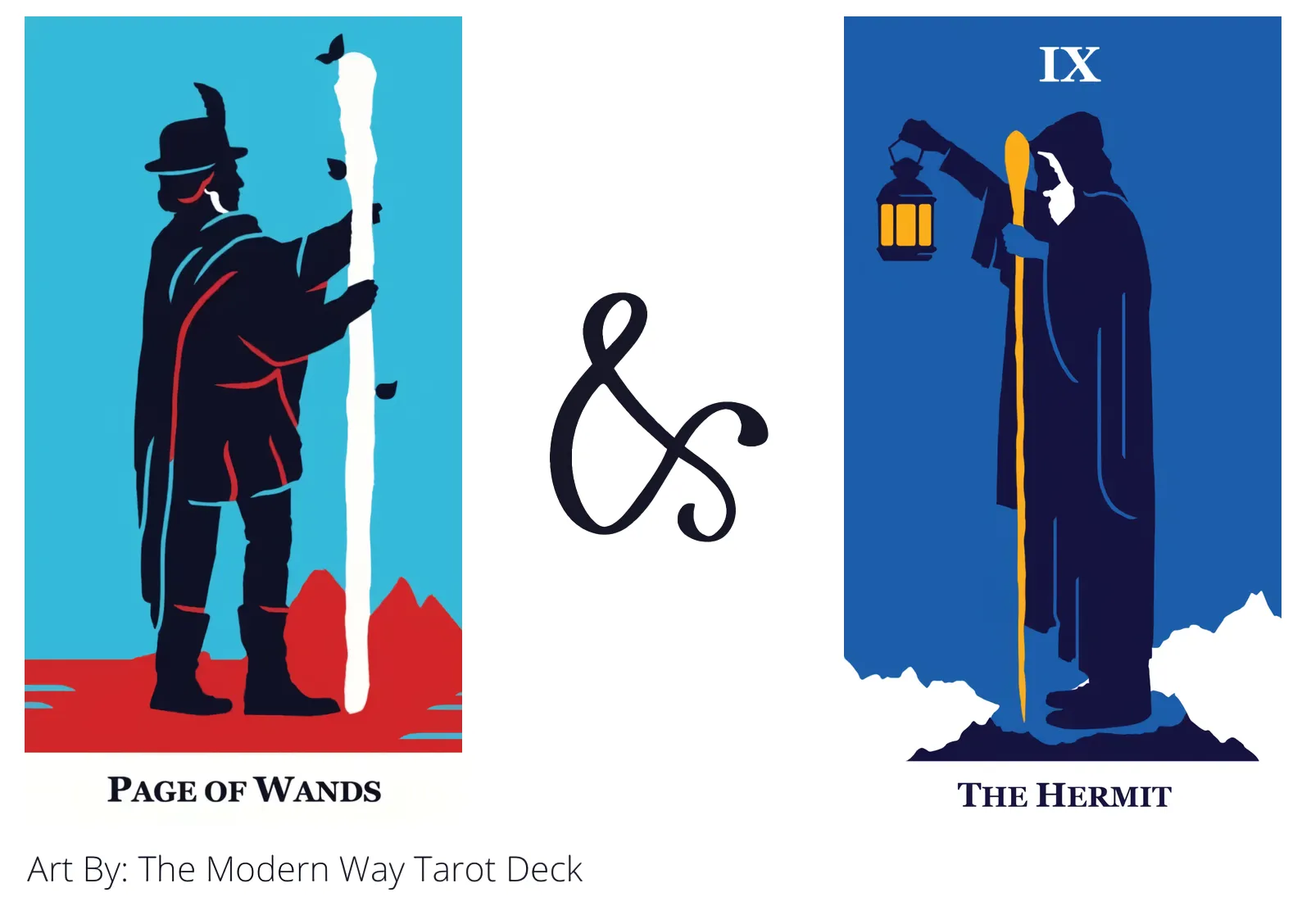page of wands and the hermit tarot cards together