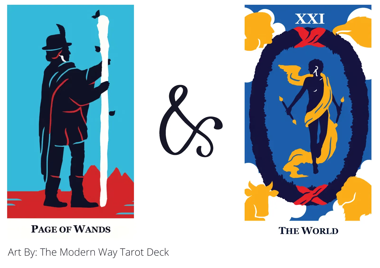page of wands and the world tarot cards together