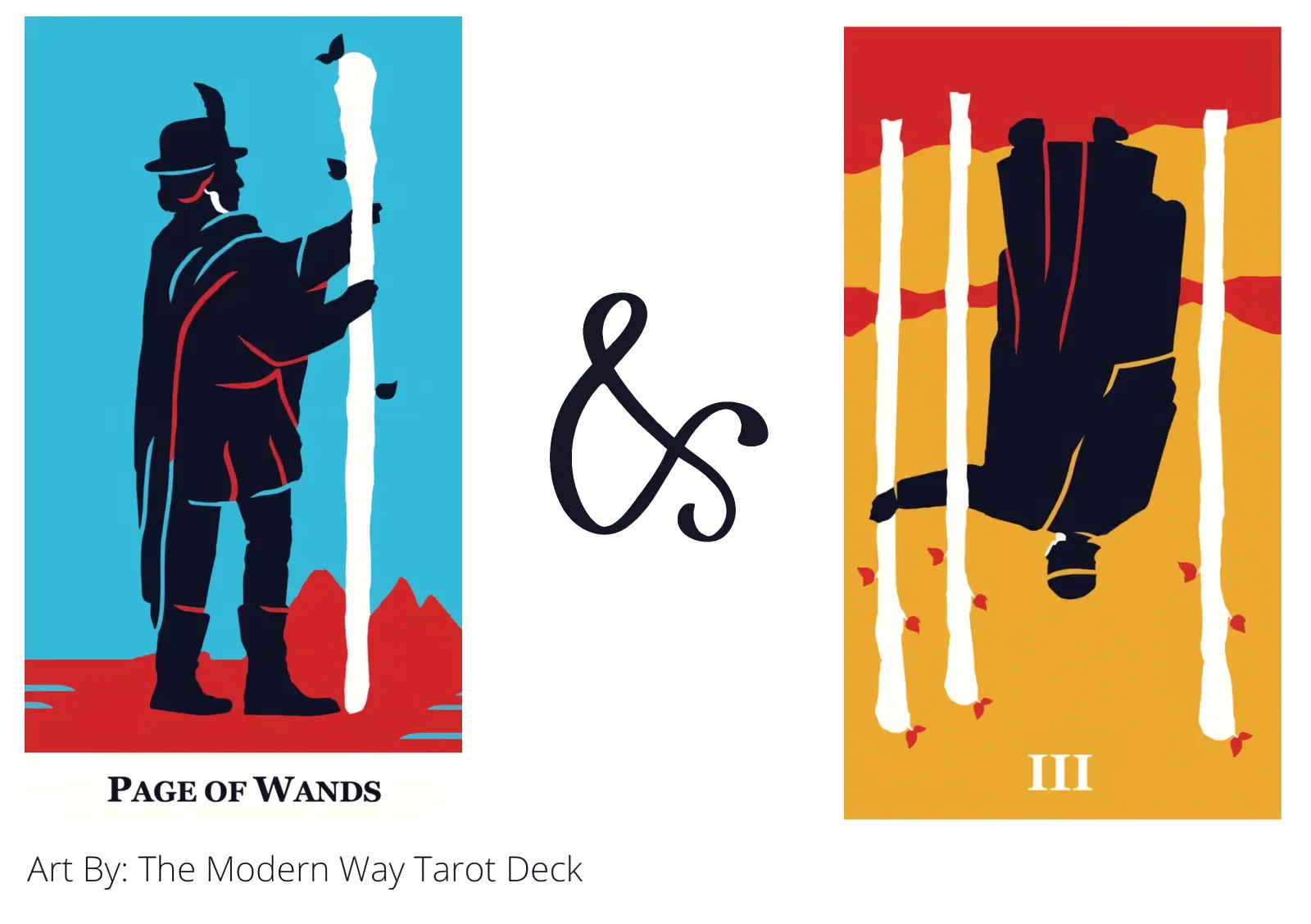 page of wands and three of wands reversed tarot cards together