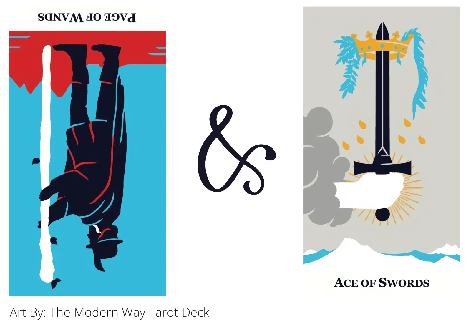 page of wands reversed and ace of swords tarot cards together