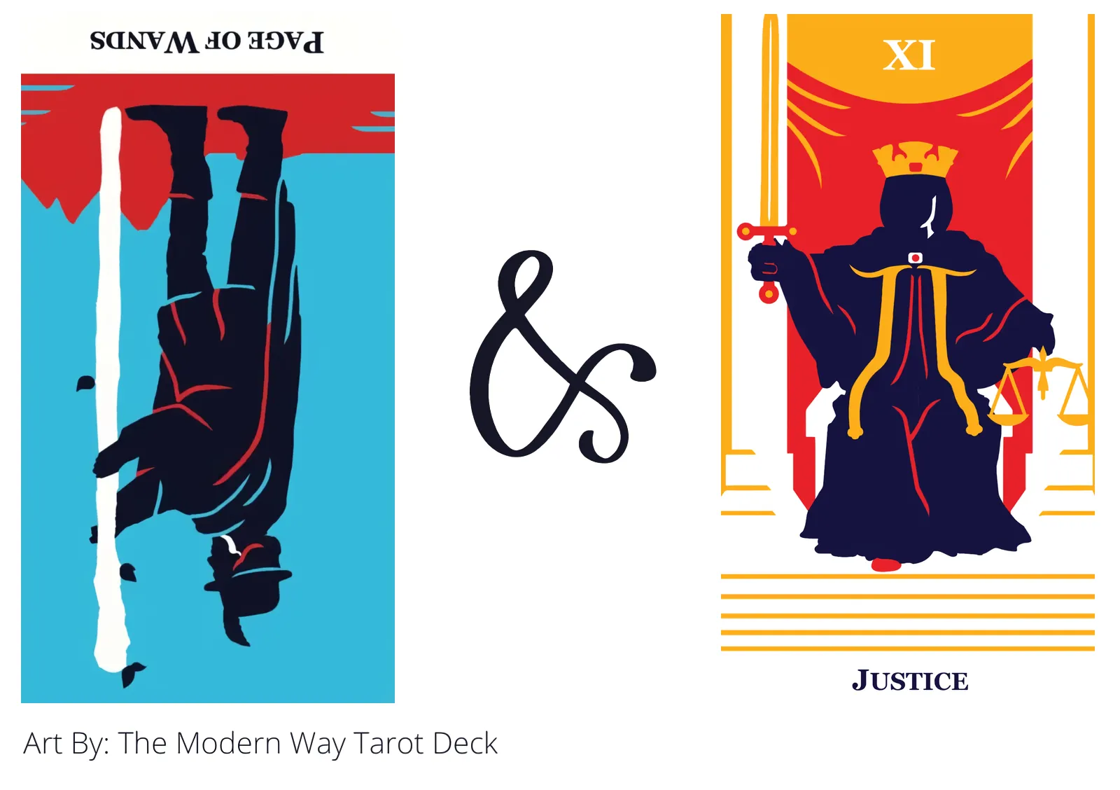page of wands reversed and justice tarot cards together