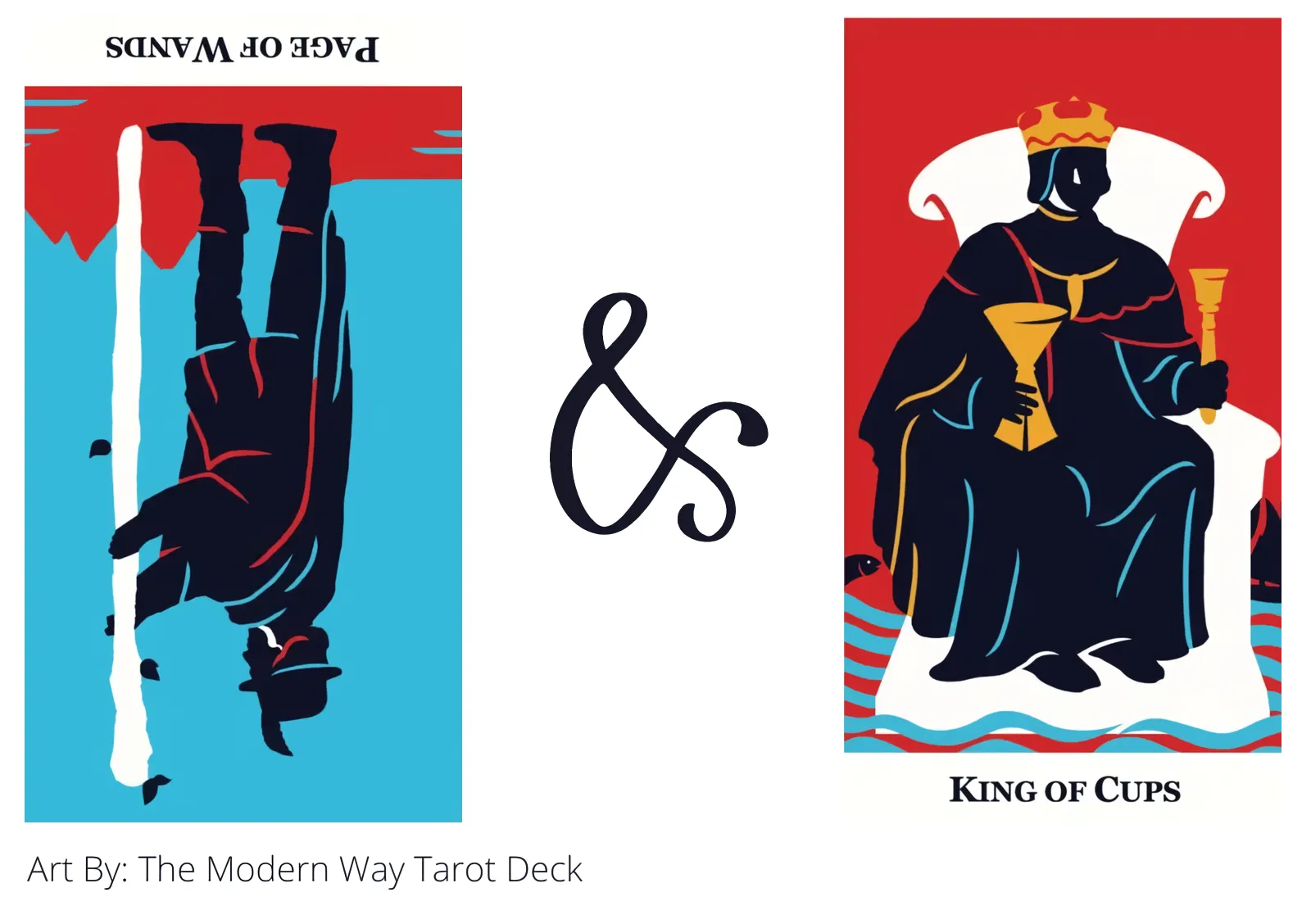 page of wands reversed and king of cups tarot cards together