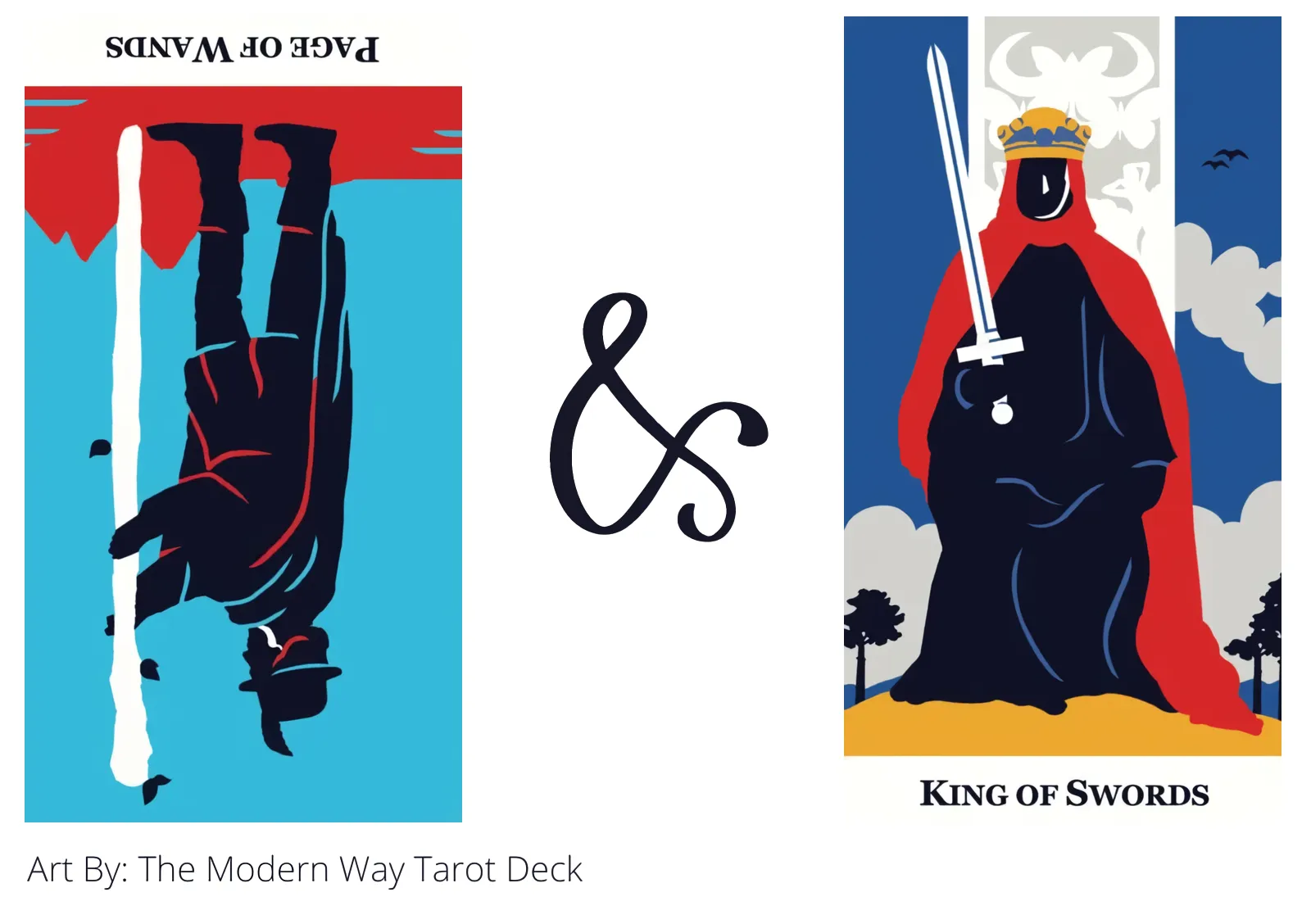 page of wands reversed and king of swords tarot cards together