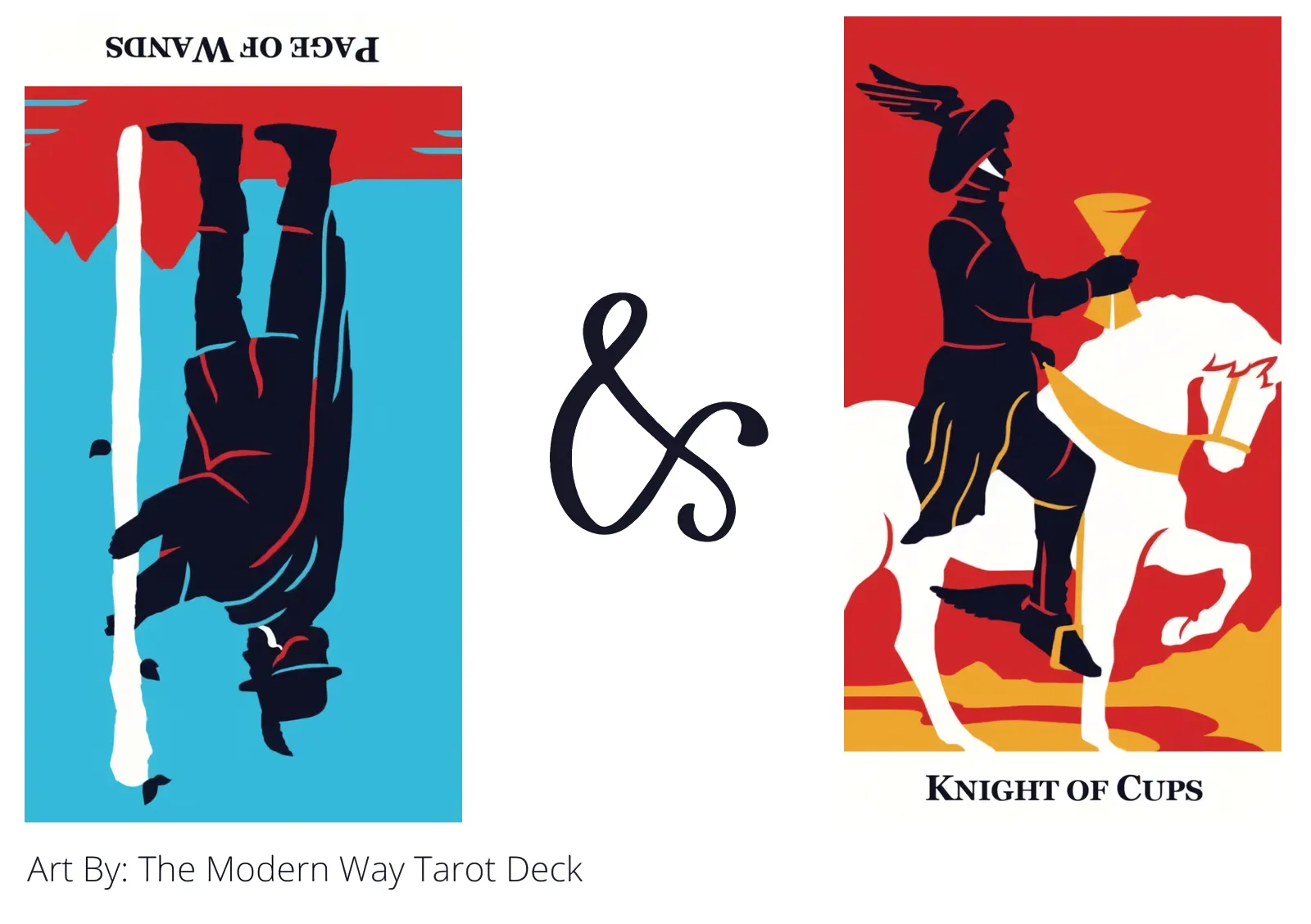 page of wands reversed and knight of cups tarot cards together