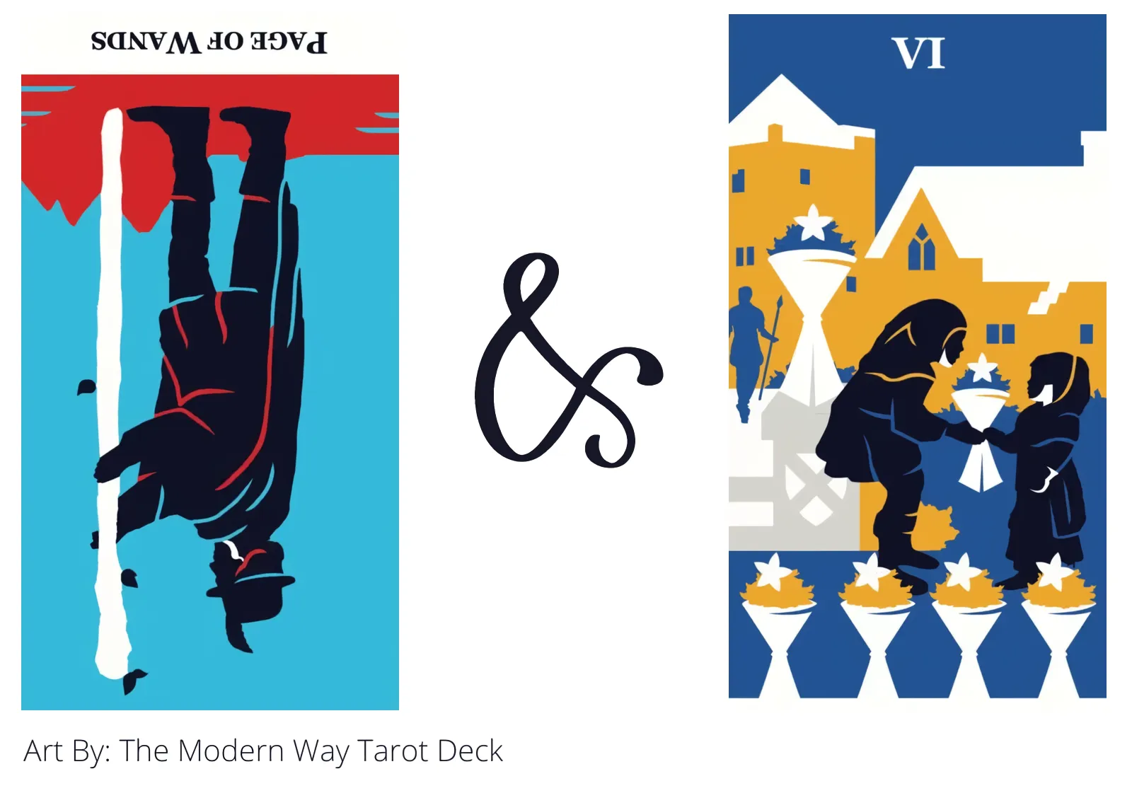 page of wands reversed and six of cups tarot cards together