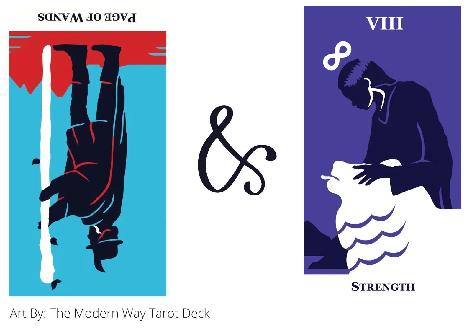 page of wands reversed and strength tarot cards together