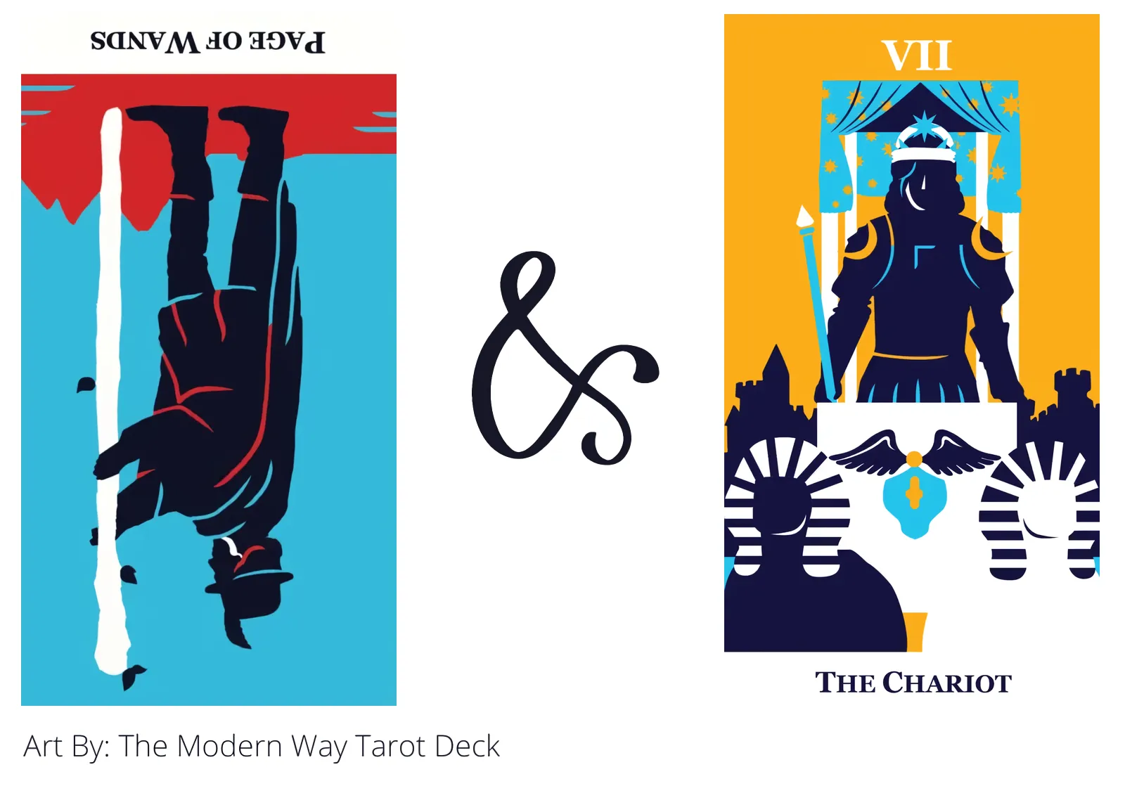 page of wands reversed and the chariot tarot cards together