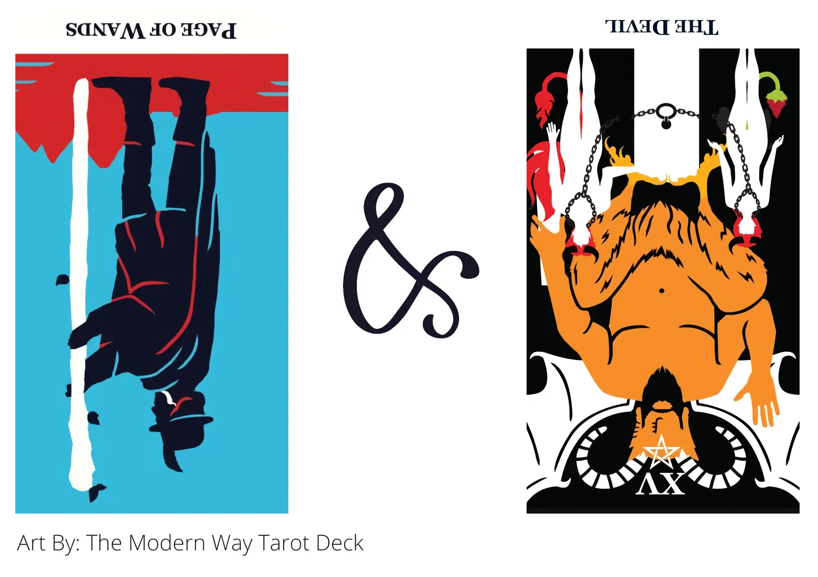 page of wands reversed and the devil reversed tarot cards together