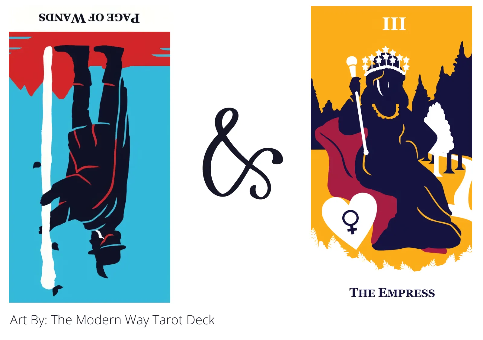 page of wands reversed and the empress tarot cards together