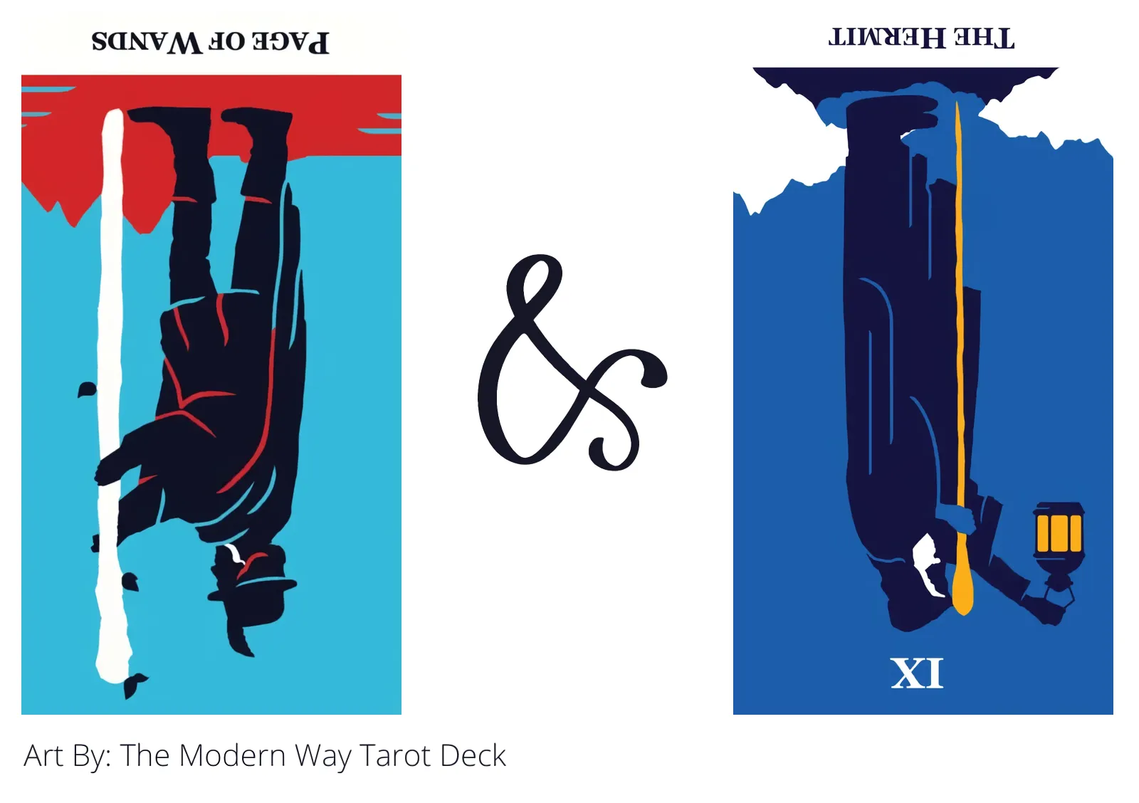 page of wands reversed and the hermit reversed tarot cards together