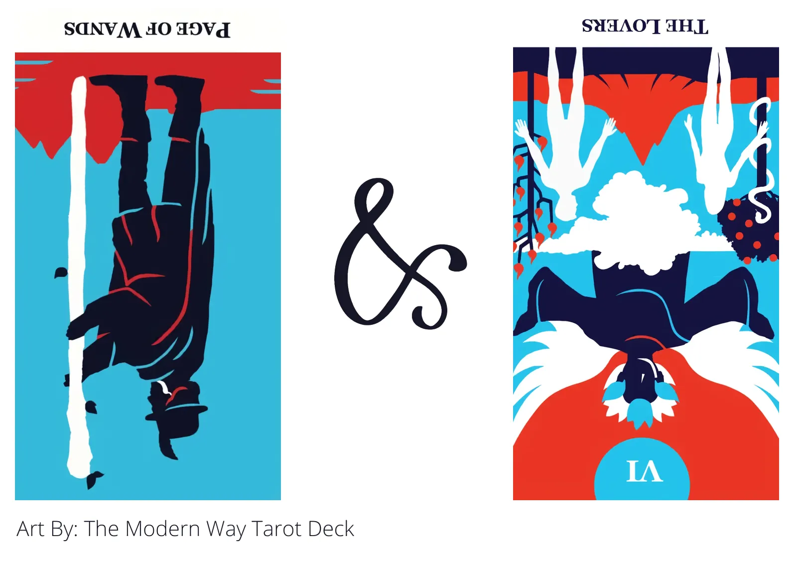 page of wands reversed and the lovers reversed tarot cards together