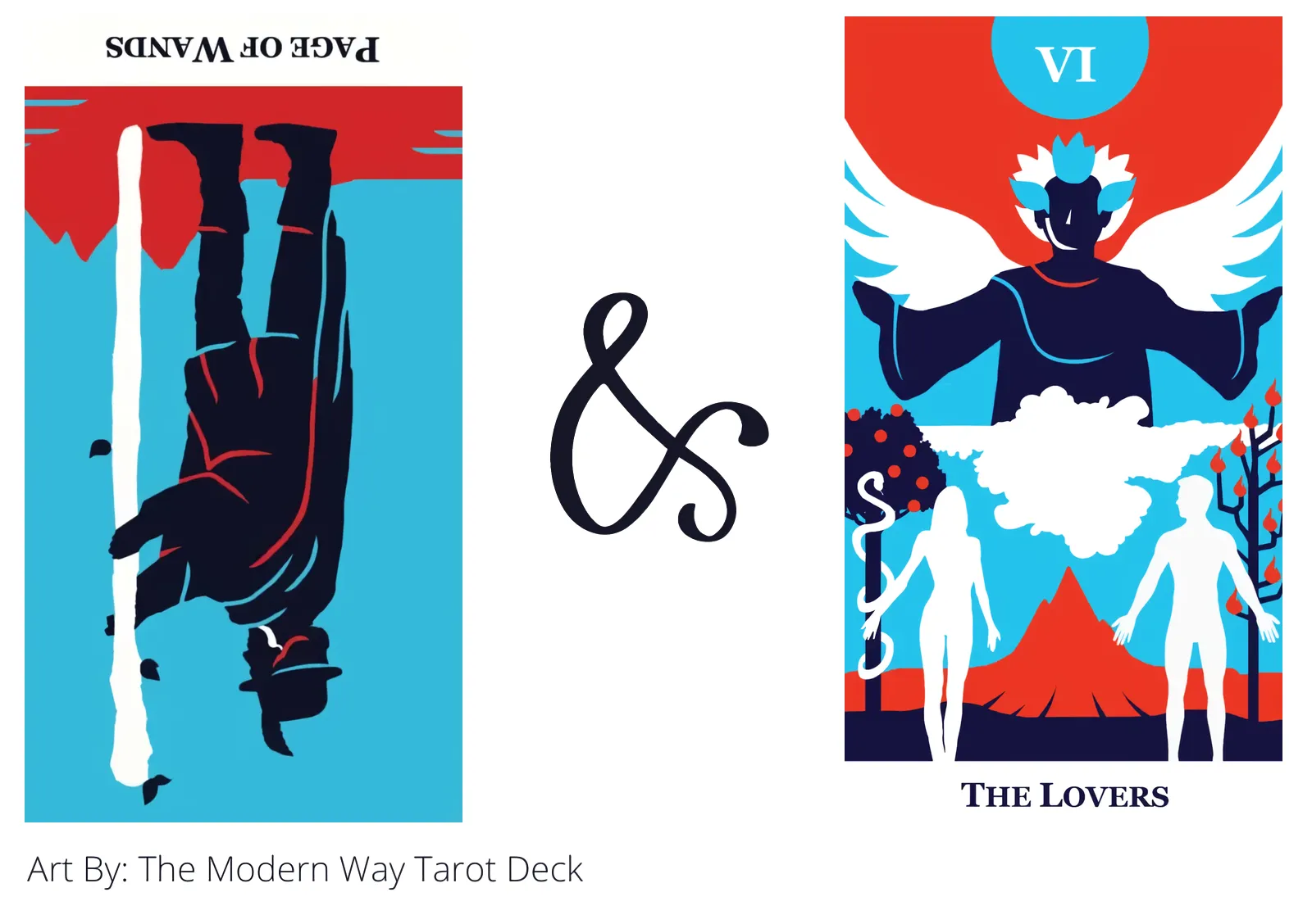 page of wands reversed and the lovers tarot cards together