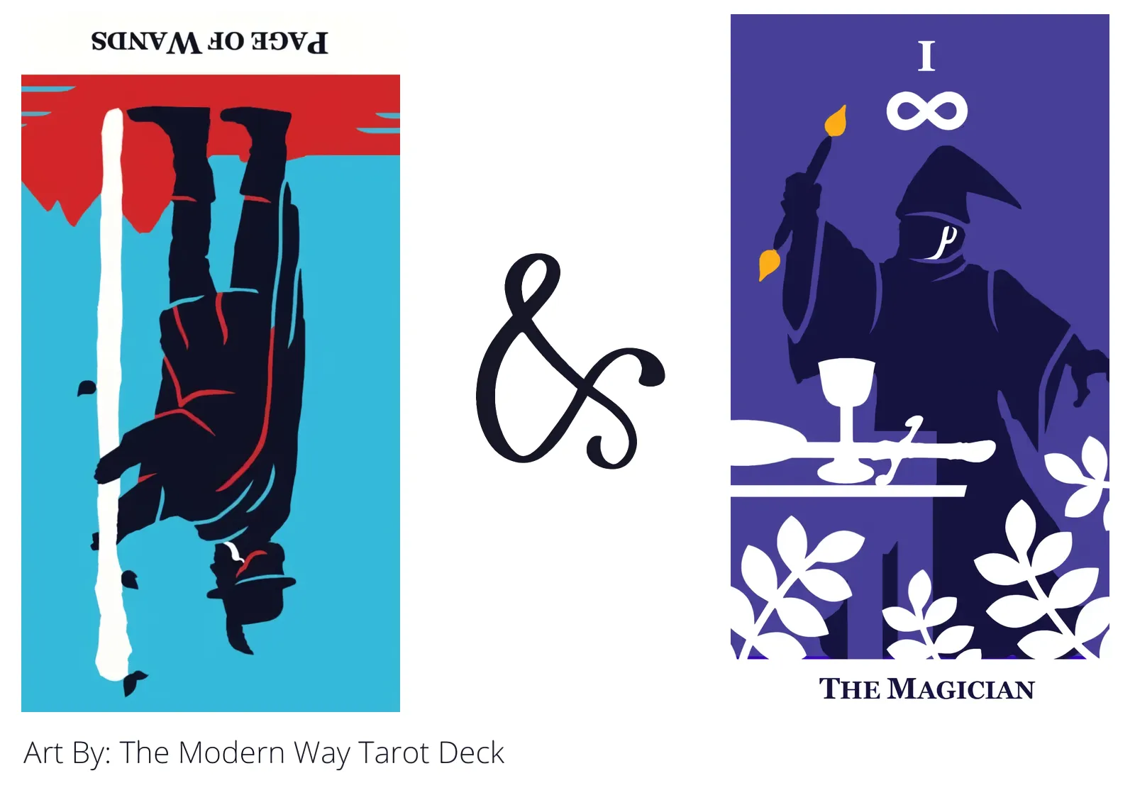 page of wands reversed and the magician tarot cards together