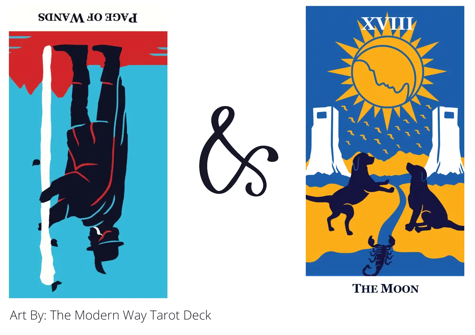 page of wands reversed and the moon tarot cards together