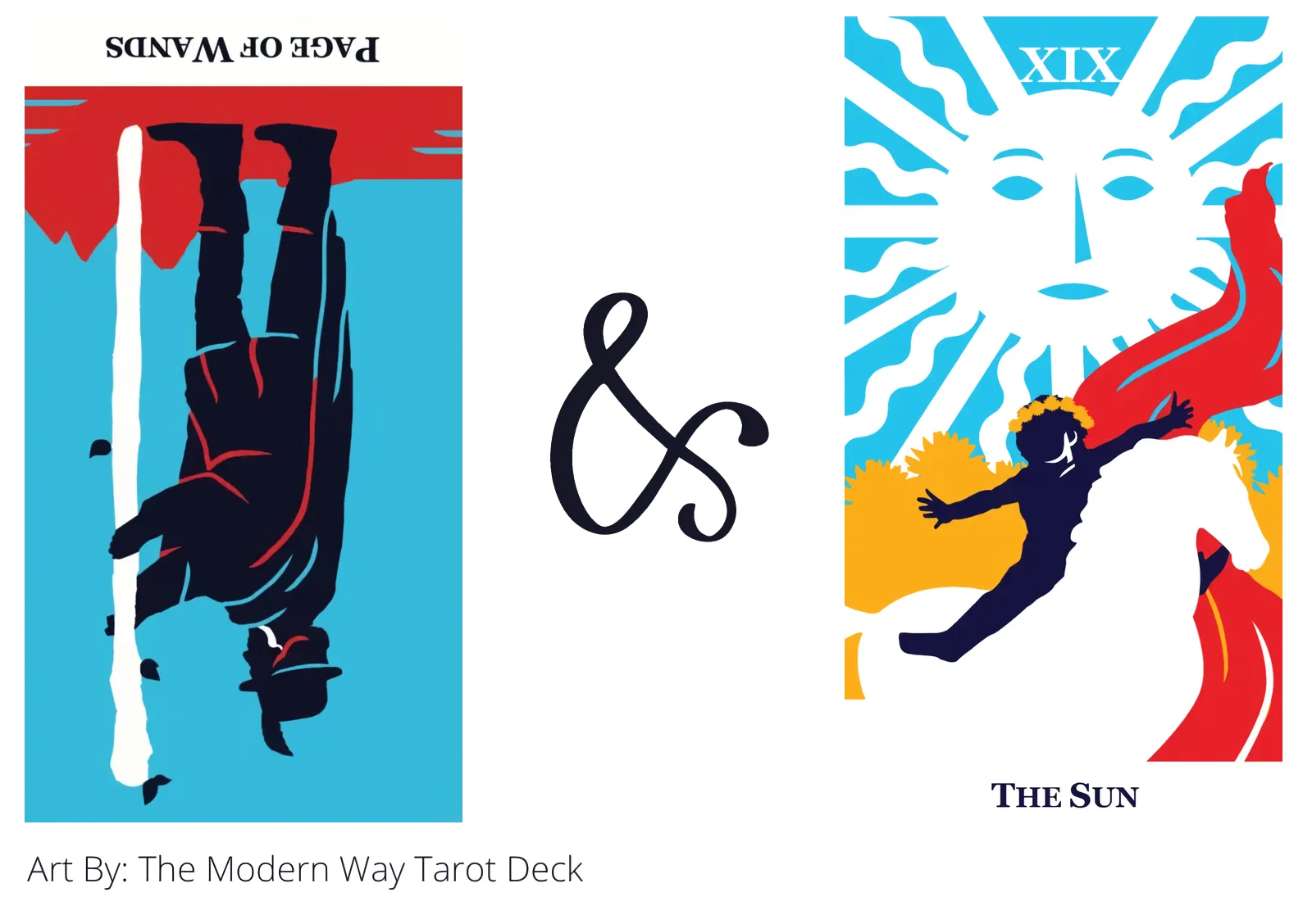 page of wands reversed and the sun tarot cards together