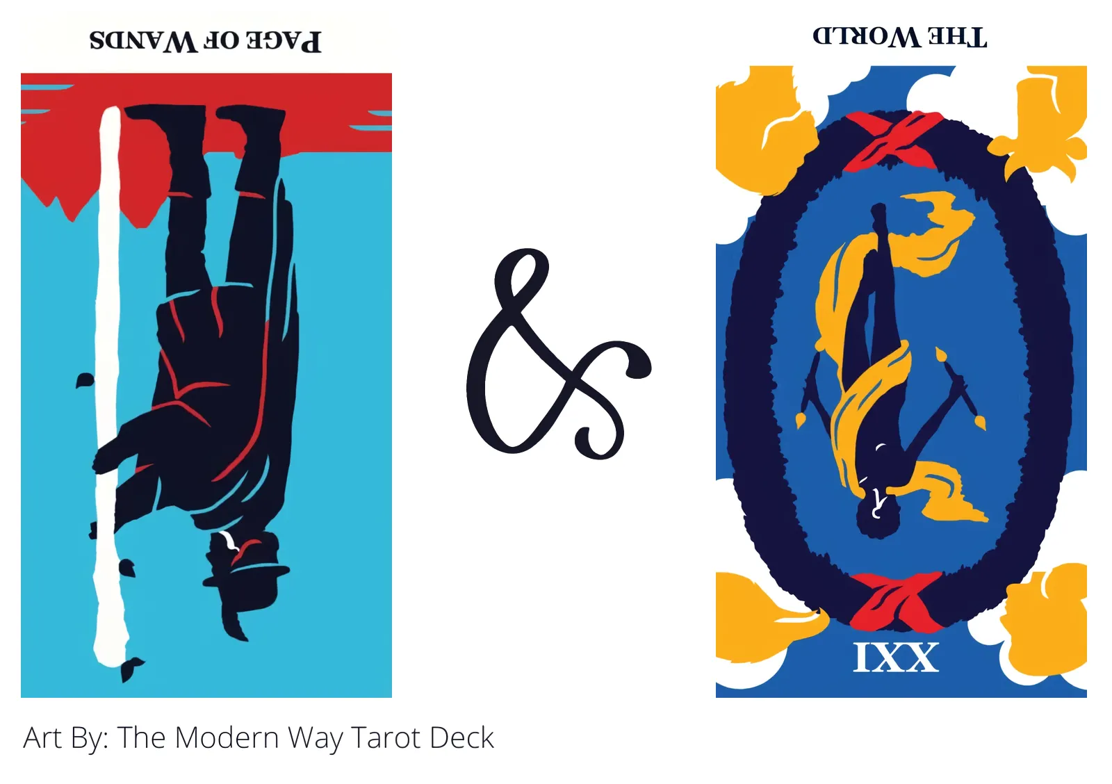 page of wands reversed and the world reversed tarot cards together