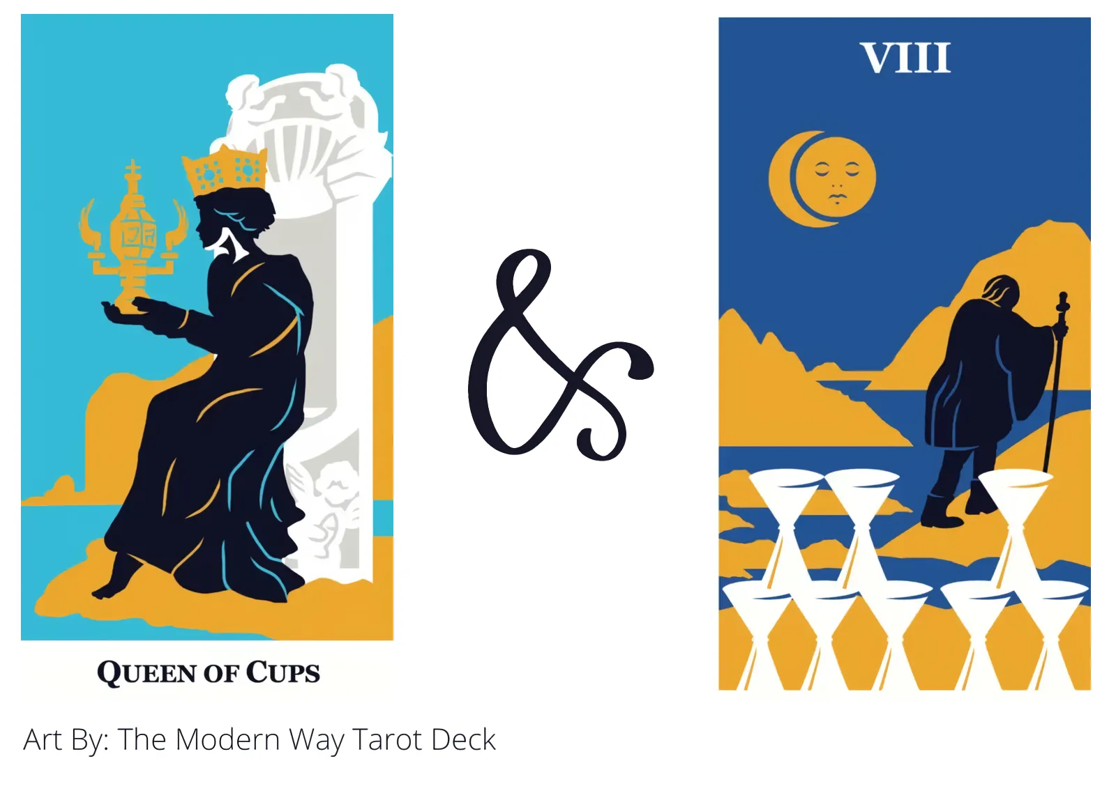 queen of cups and eight of cups tarot cards together