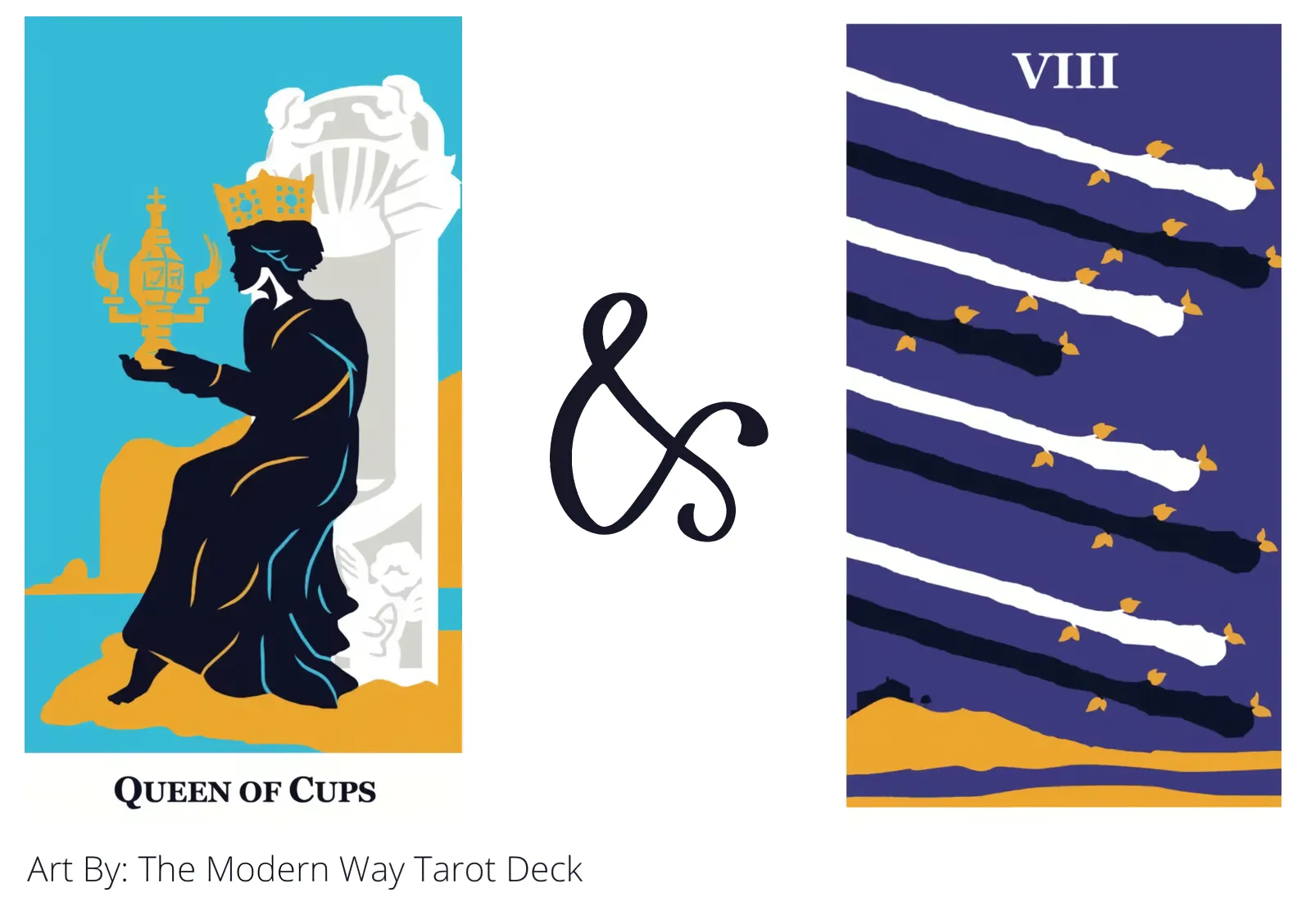 queen of cups and eight of wands tarot cards together