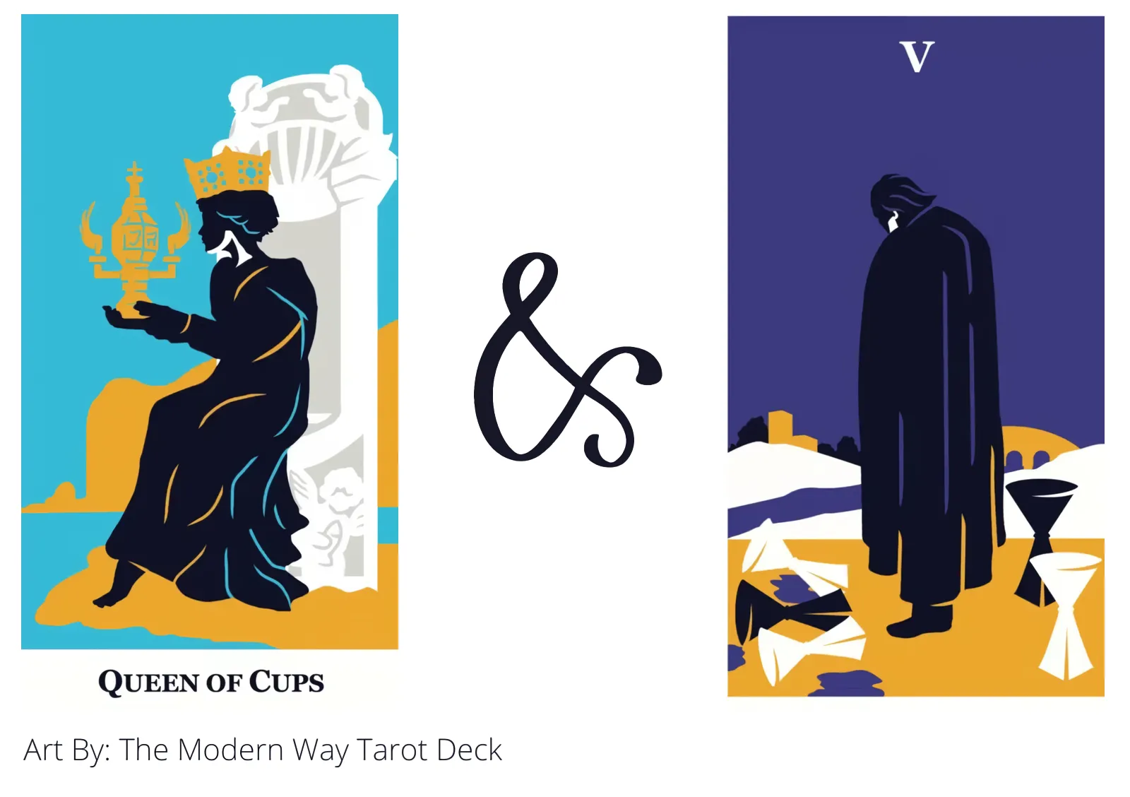 queen of cups and five of cups tarot cards together