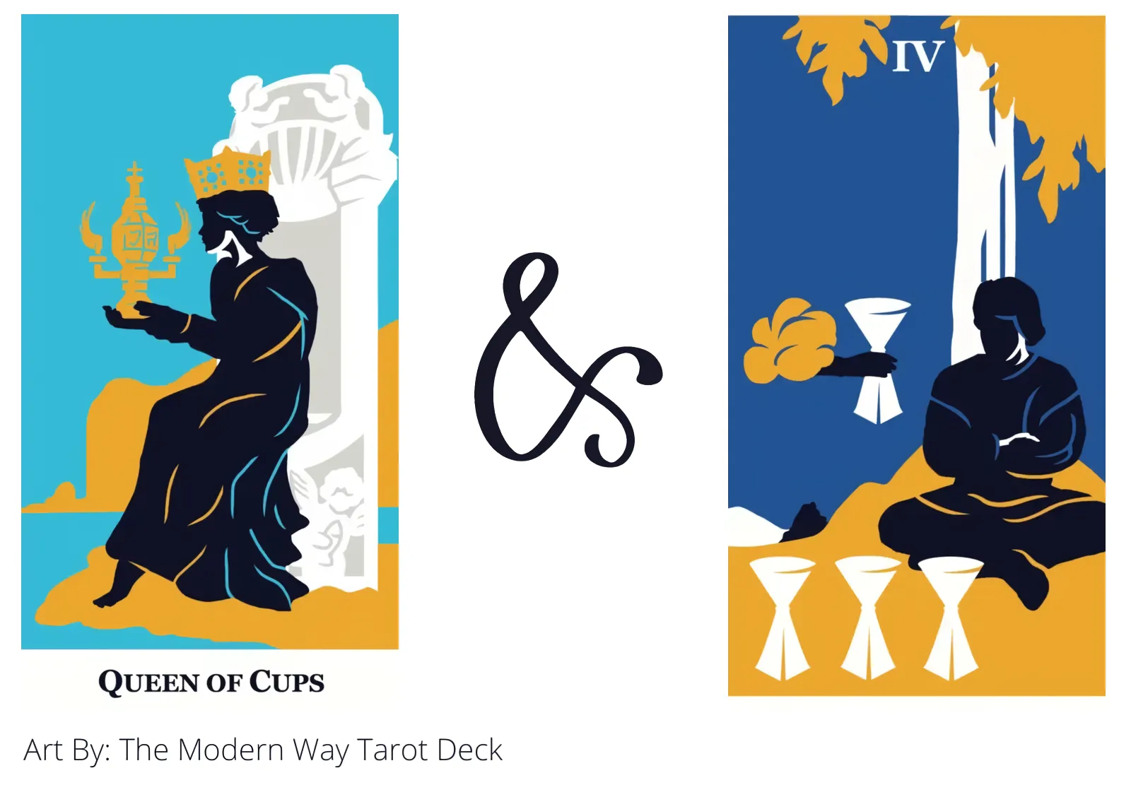 queen of cups and four of cups tarot cards together