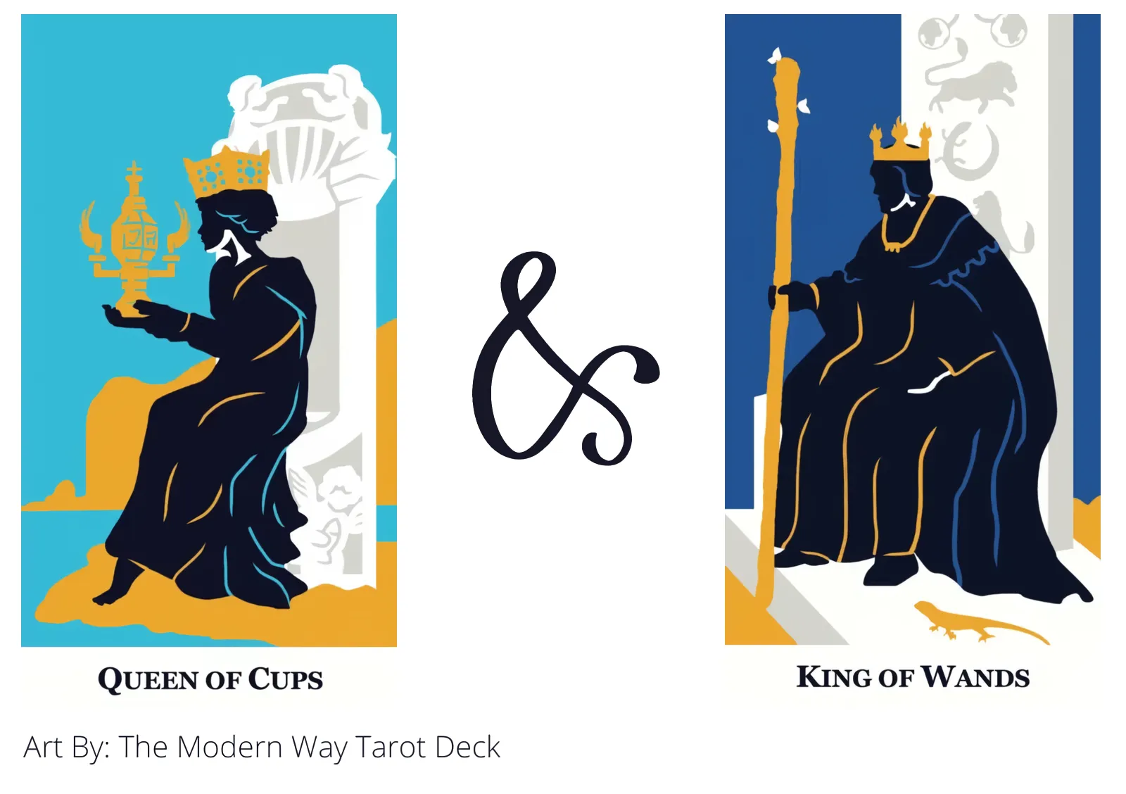 queen of cups and king of wands tarot cards together