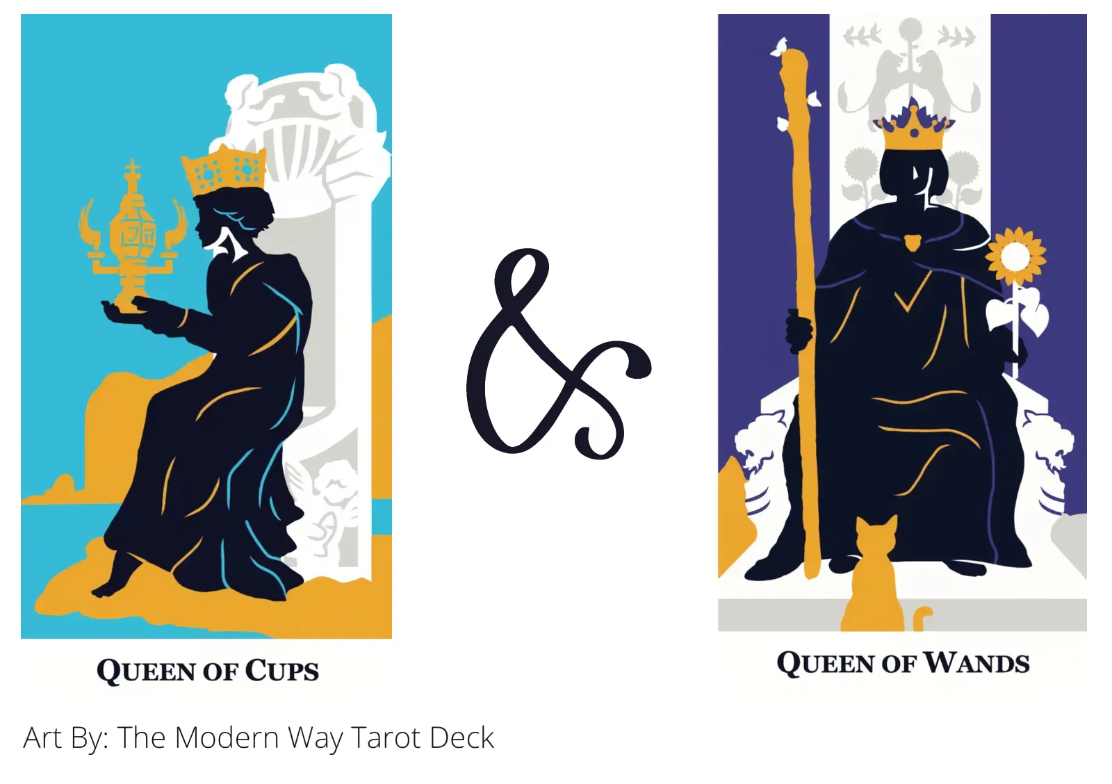 queen of cups and queen of wands tarot cards together