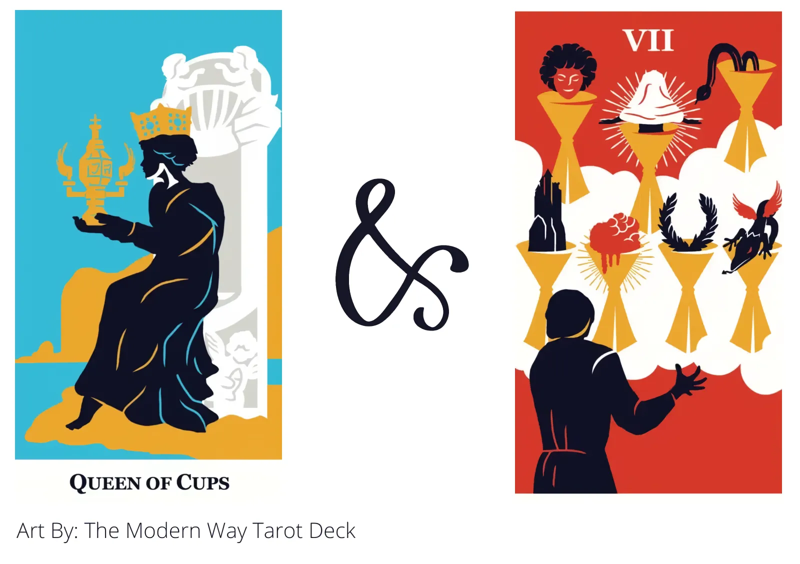 queen of cups and seven of cups tarot cards together
