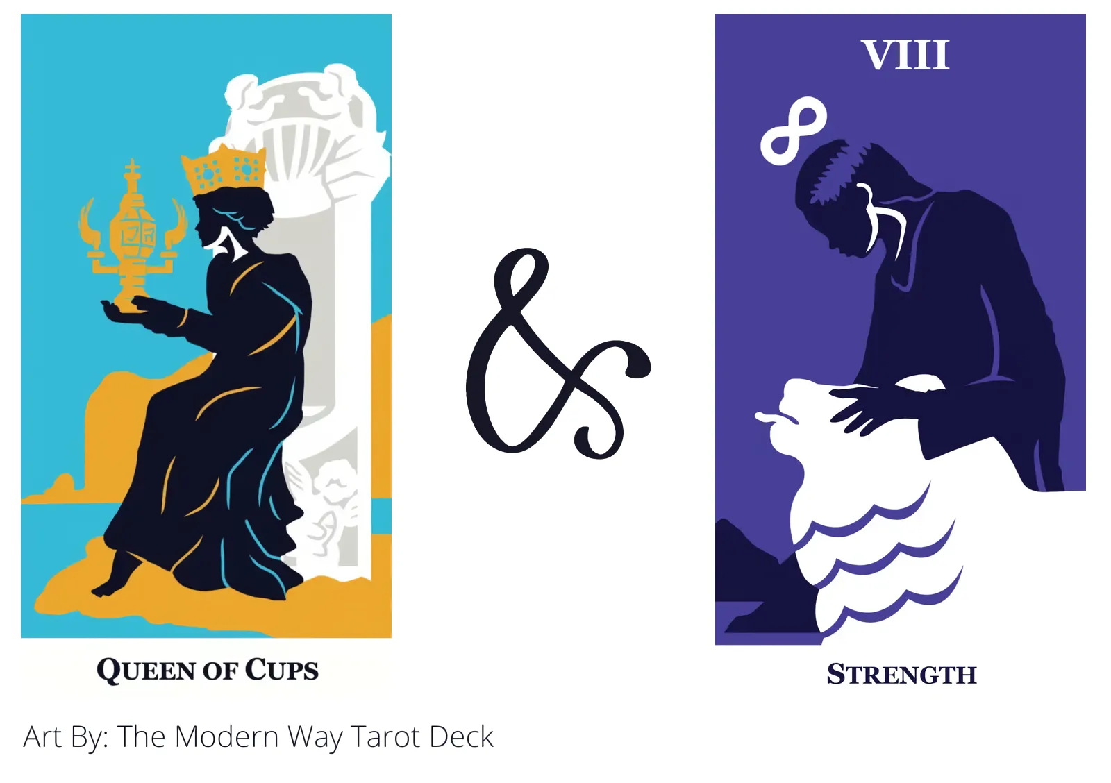 queen of cups and strength tarot cards together