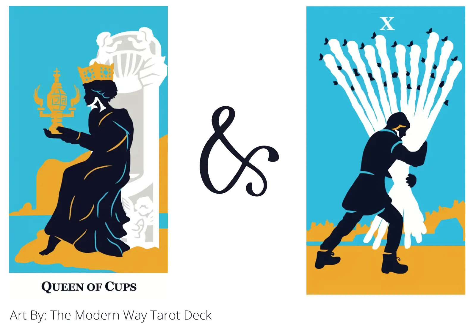 queen of cups and ten of wands tarot cards together