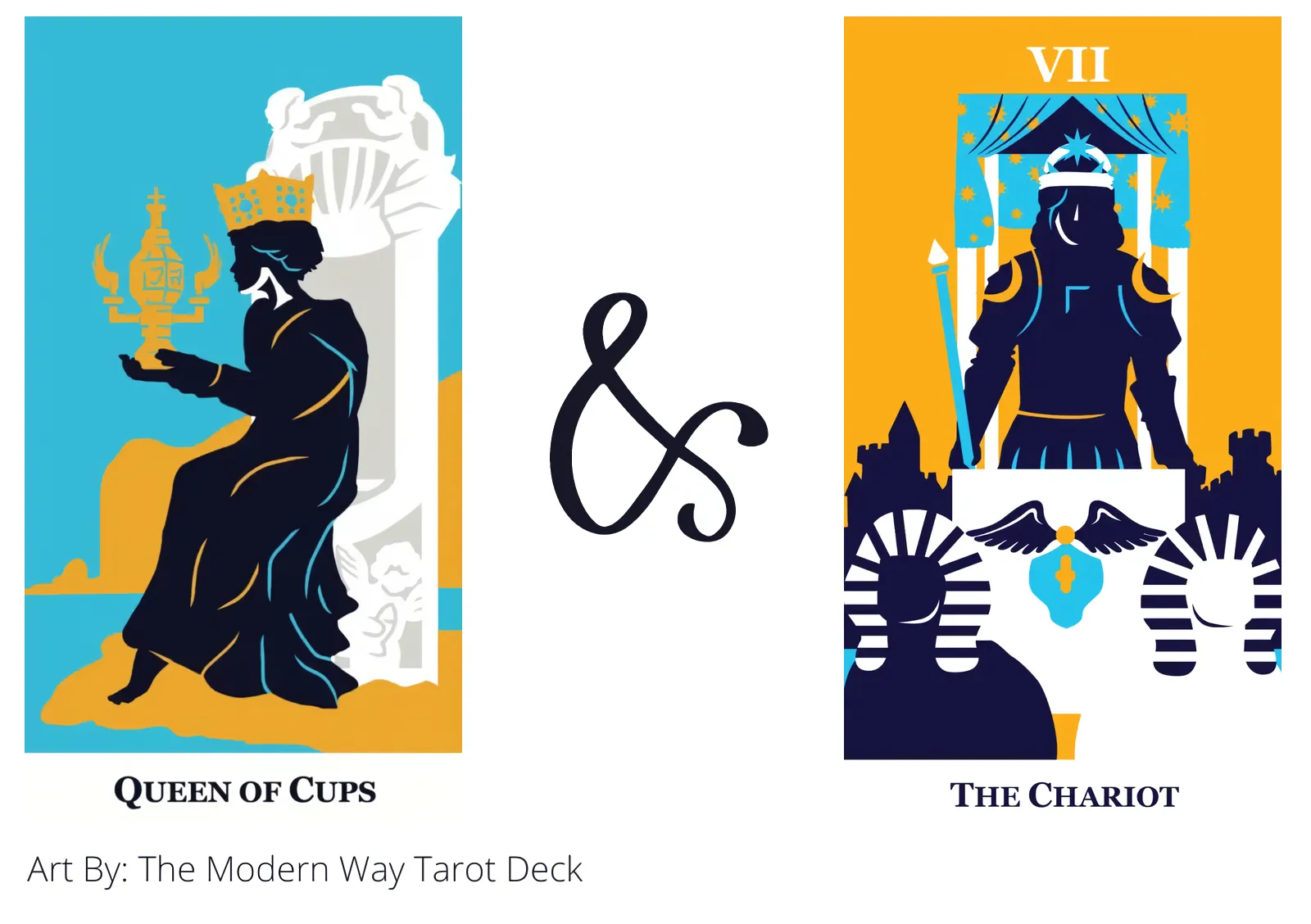 queen of cups and the chariot tarot cards together