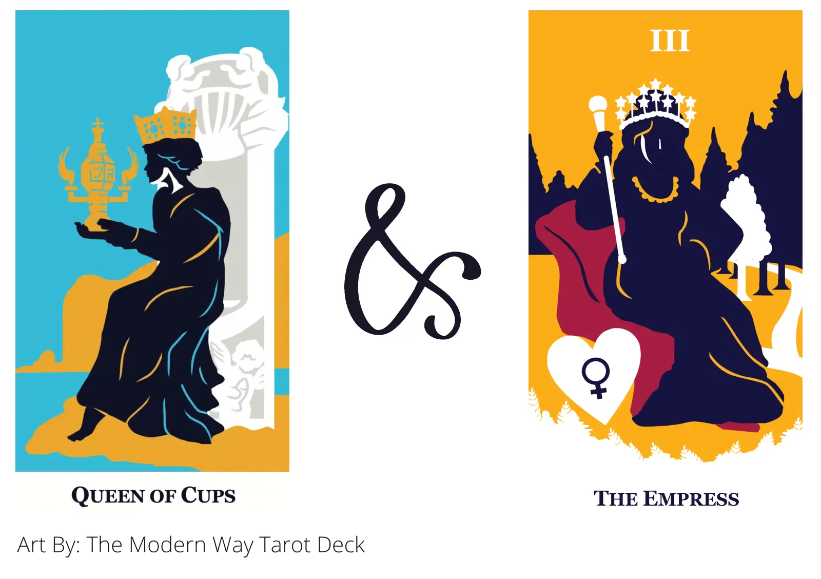 queen of cups and the empress tarot cards together