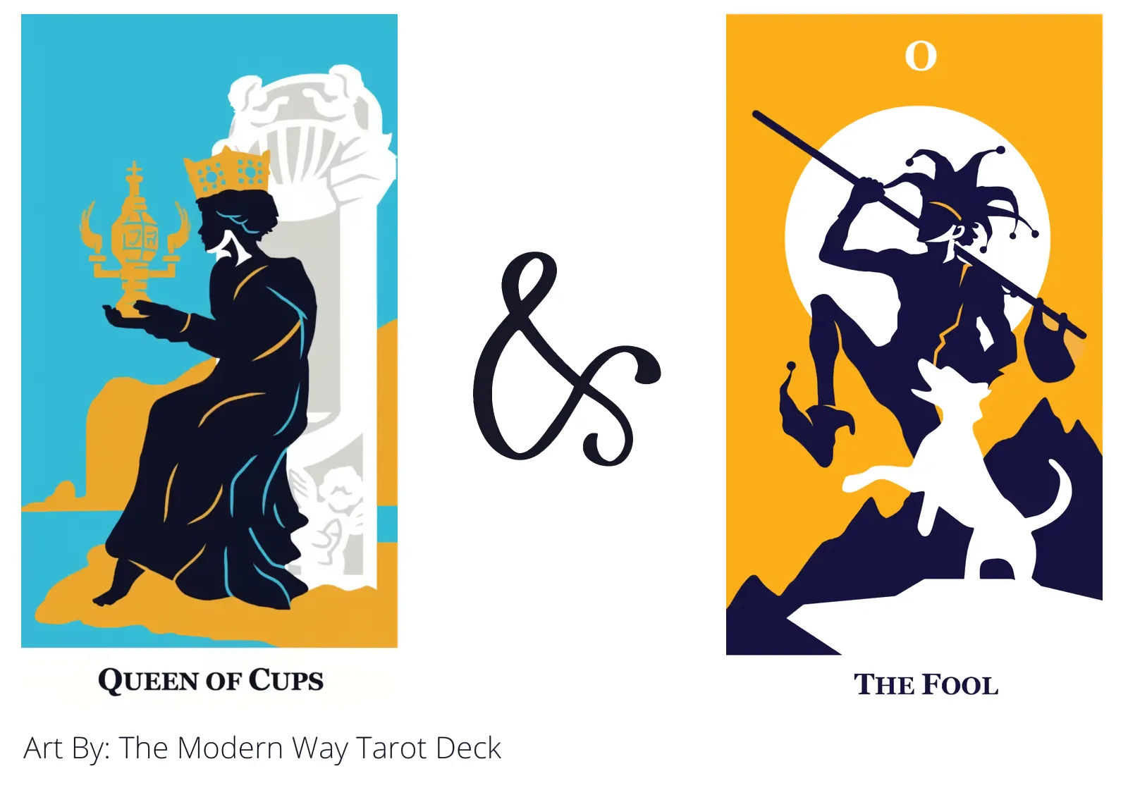 queen of cups and the fool tarot cards together