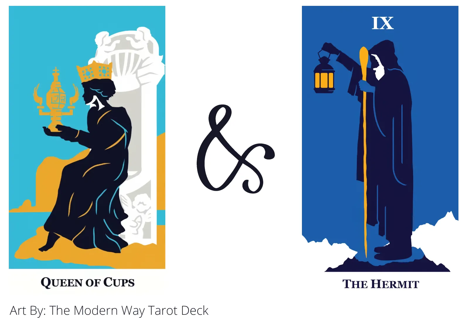 queen of cups and the hermit tarot cards together