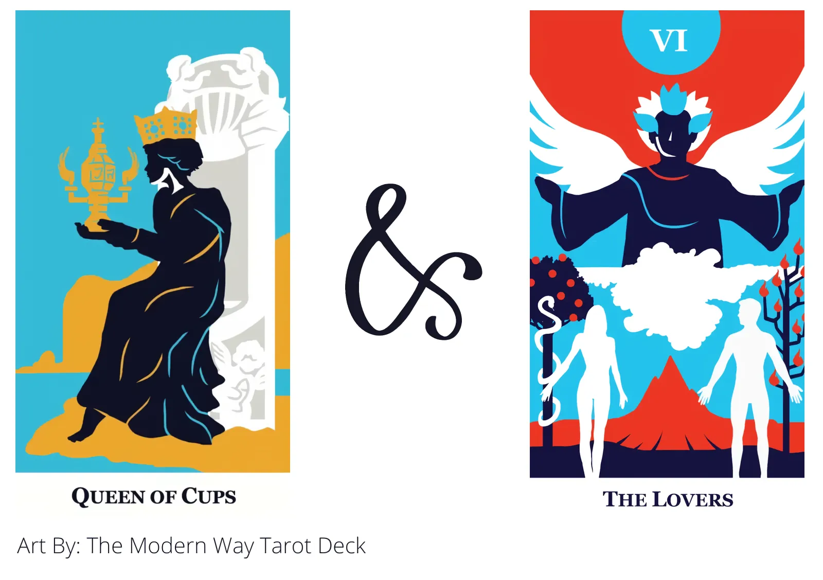 queen of cups and the lovers tarot cards together