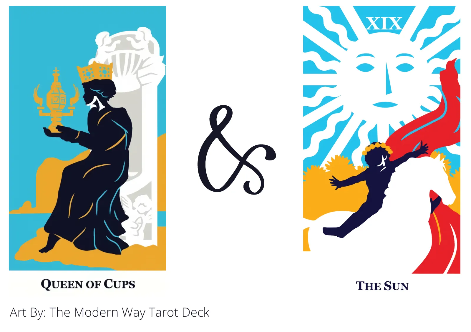 queen of cups and the sun tarot cards together