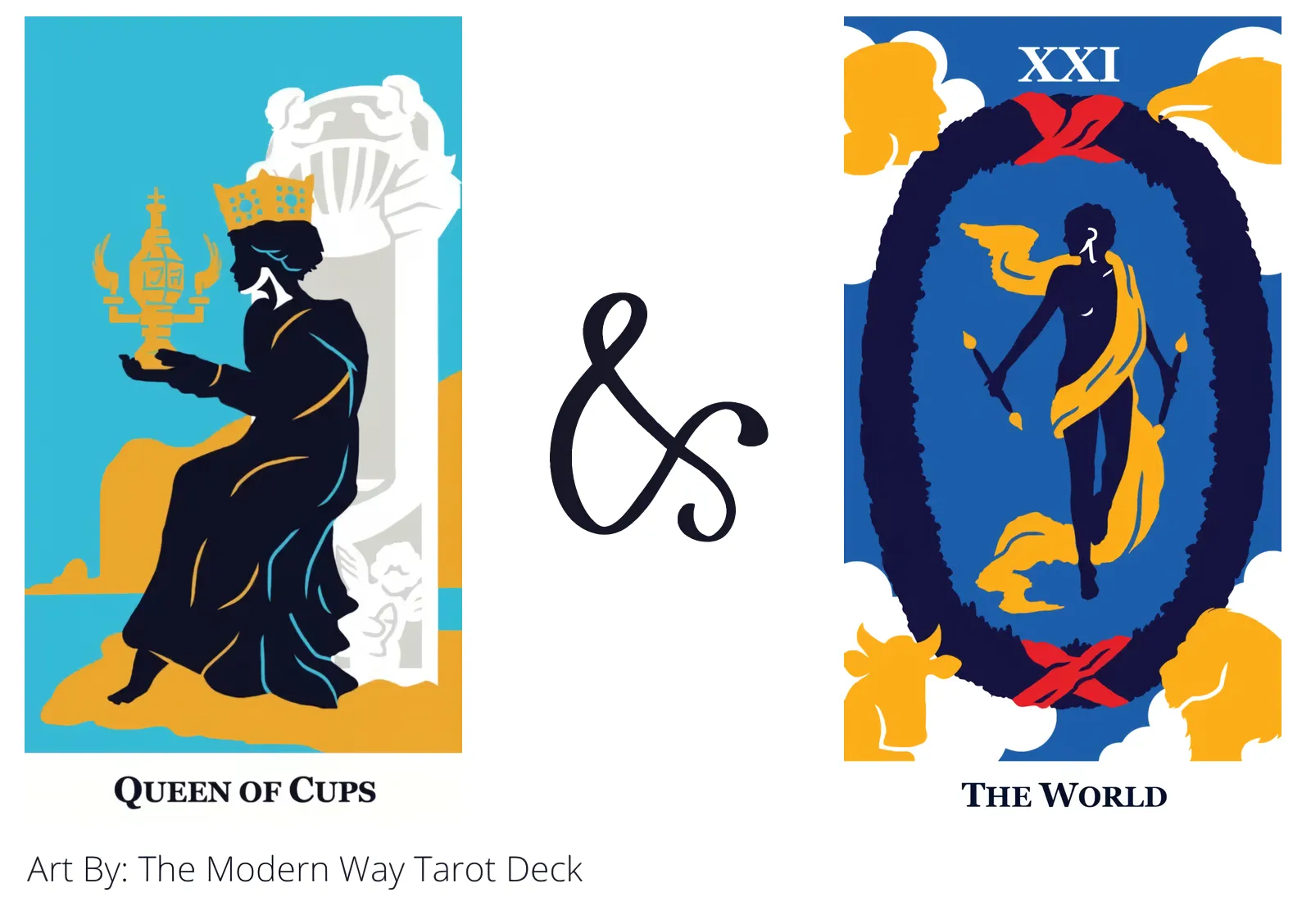 queen of cups and the world tarot cards together