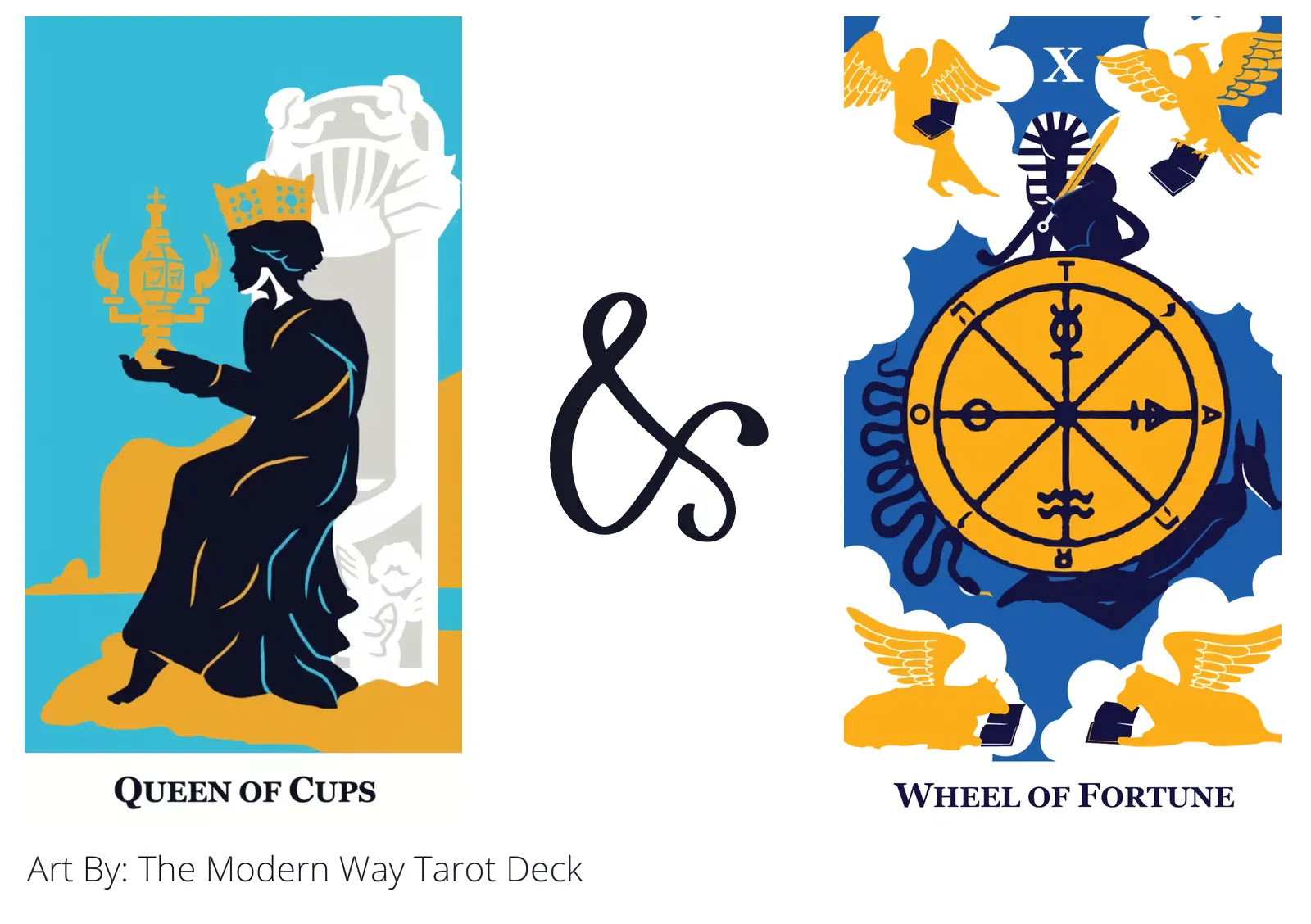 queen of cups and wheel of fortune tarot cards together