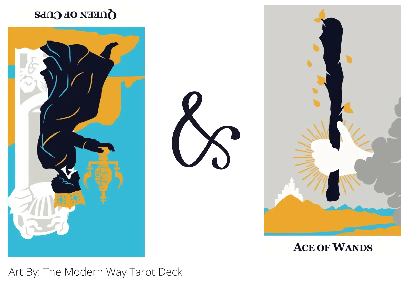 queen of cups reversed and ace of wands tarot cards together