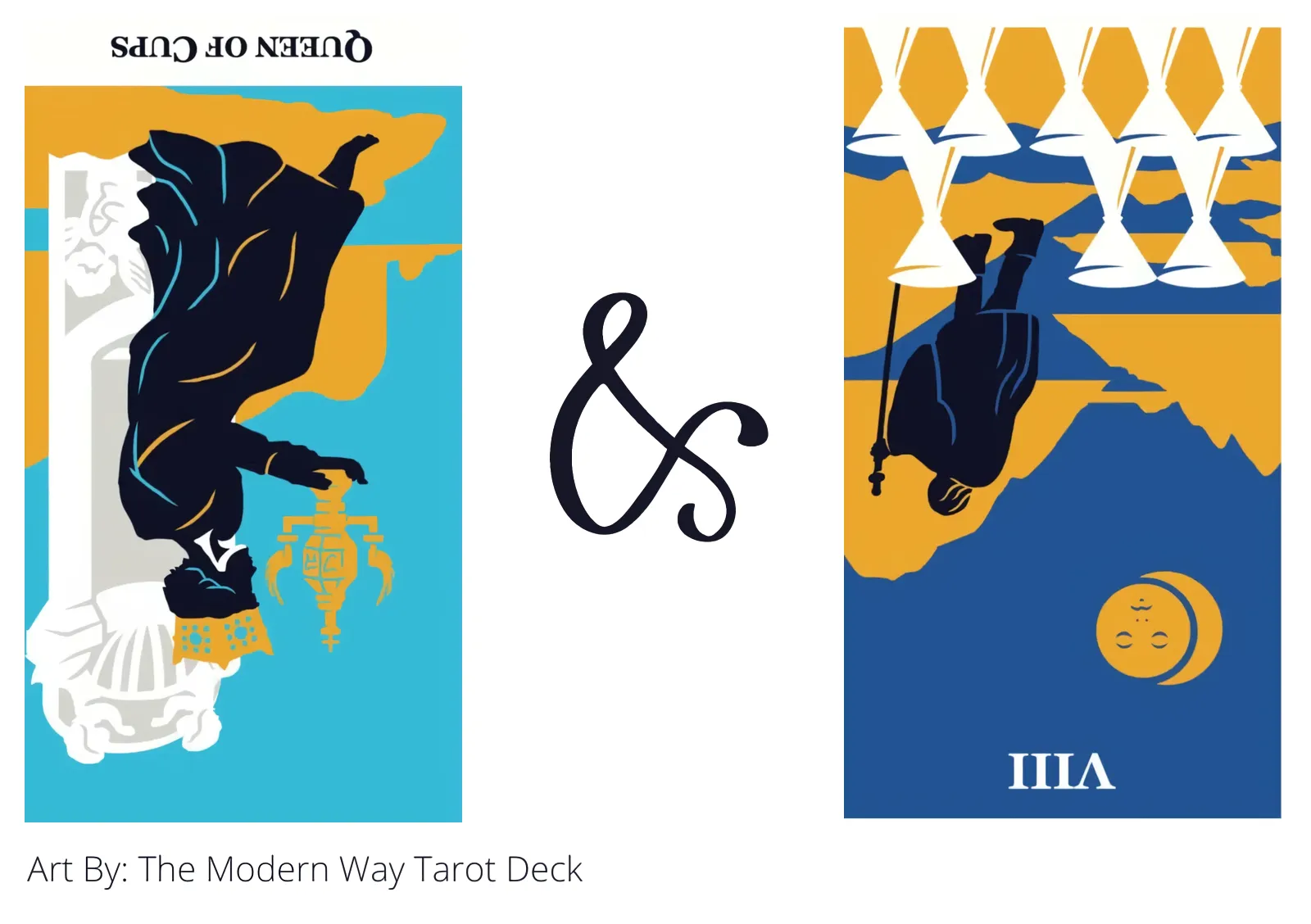 queen of cups reversed and eight of cups reversed tarot cards together