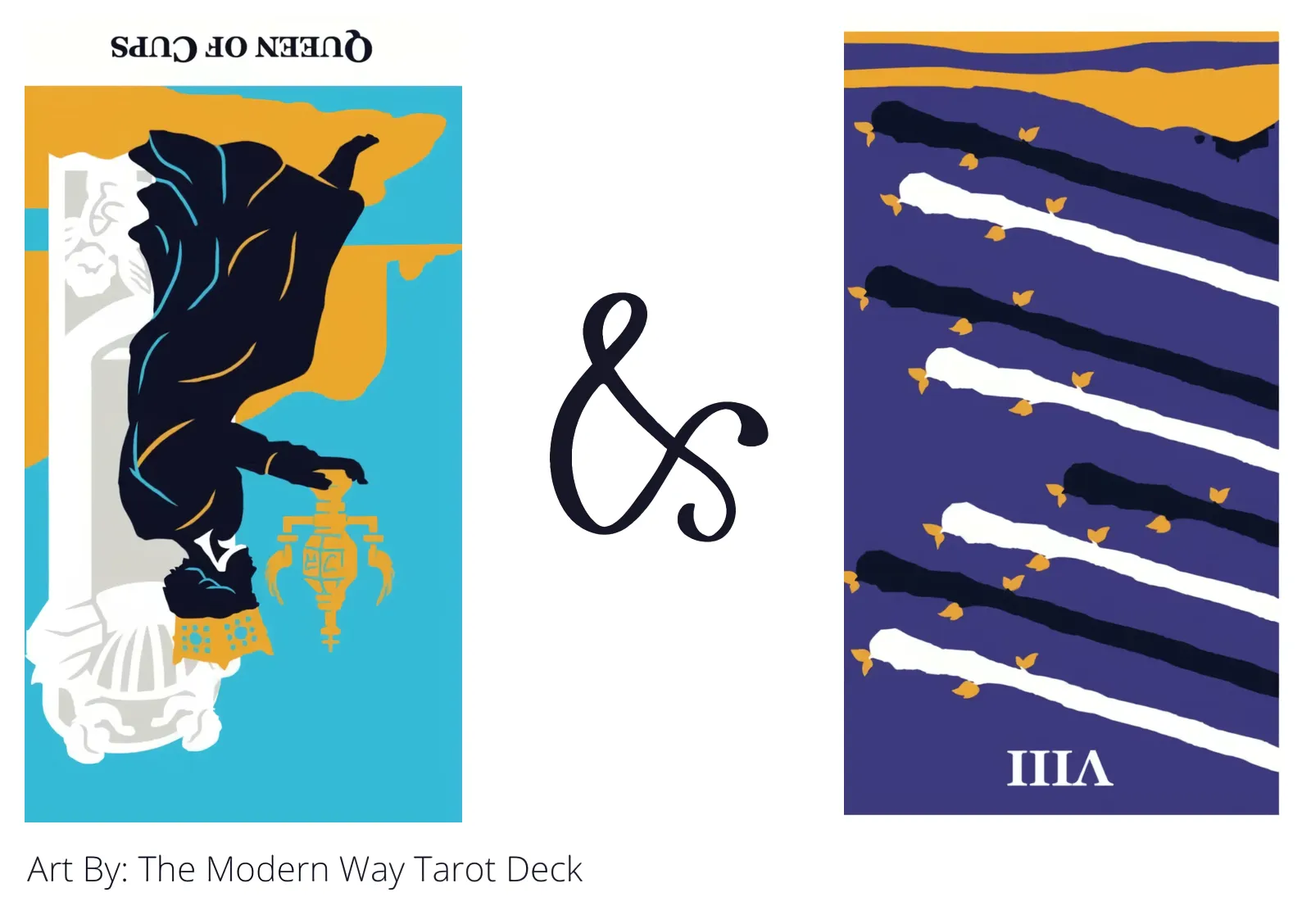 queen of cups reversed and eight of wands reversed tarot cards together