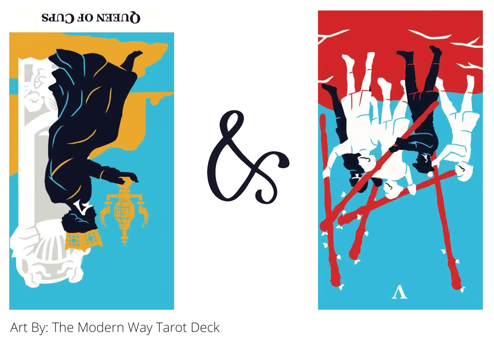 queen of cups reversed and five of wands reversed tarot cards together