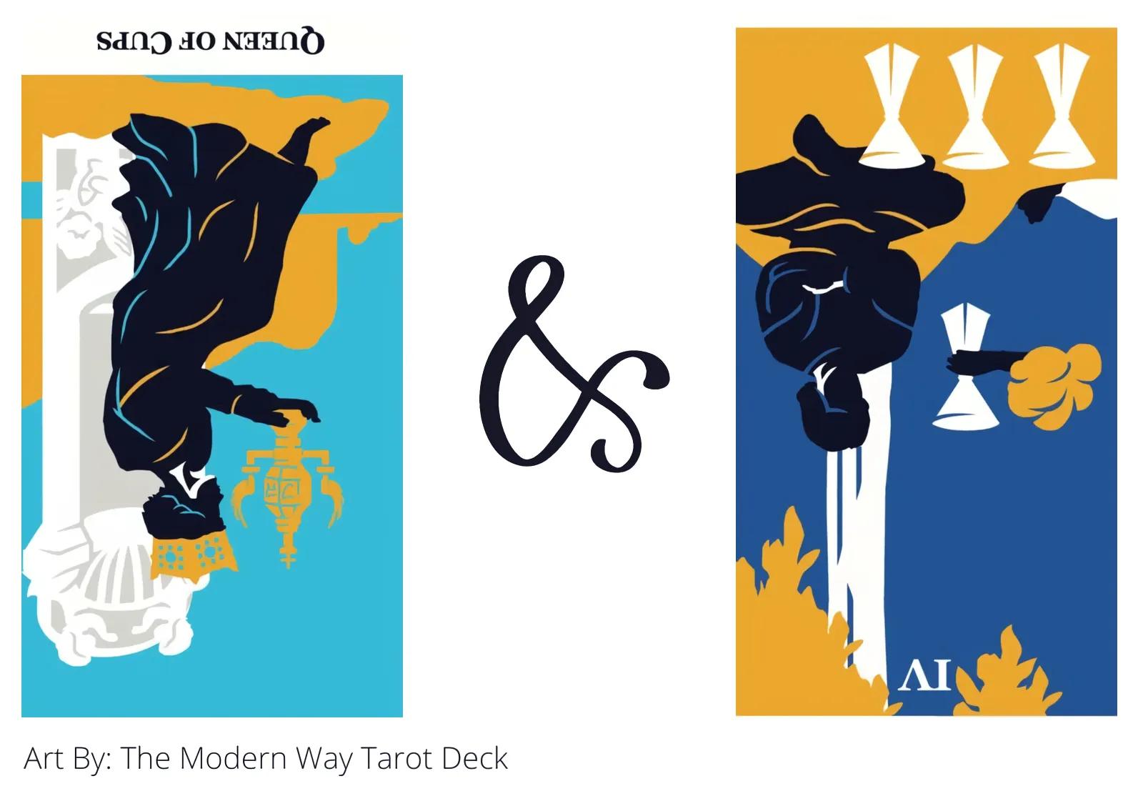 queen of cups reversed and four of cups reversed tarot cards together