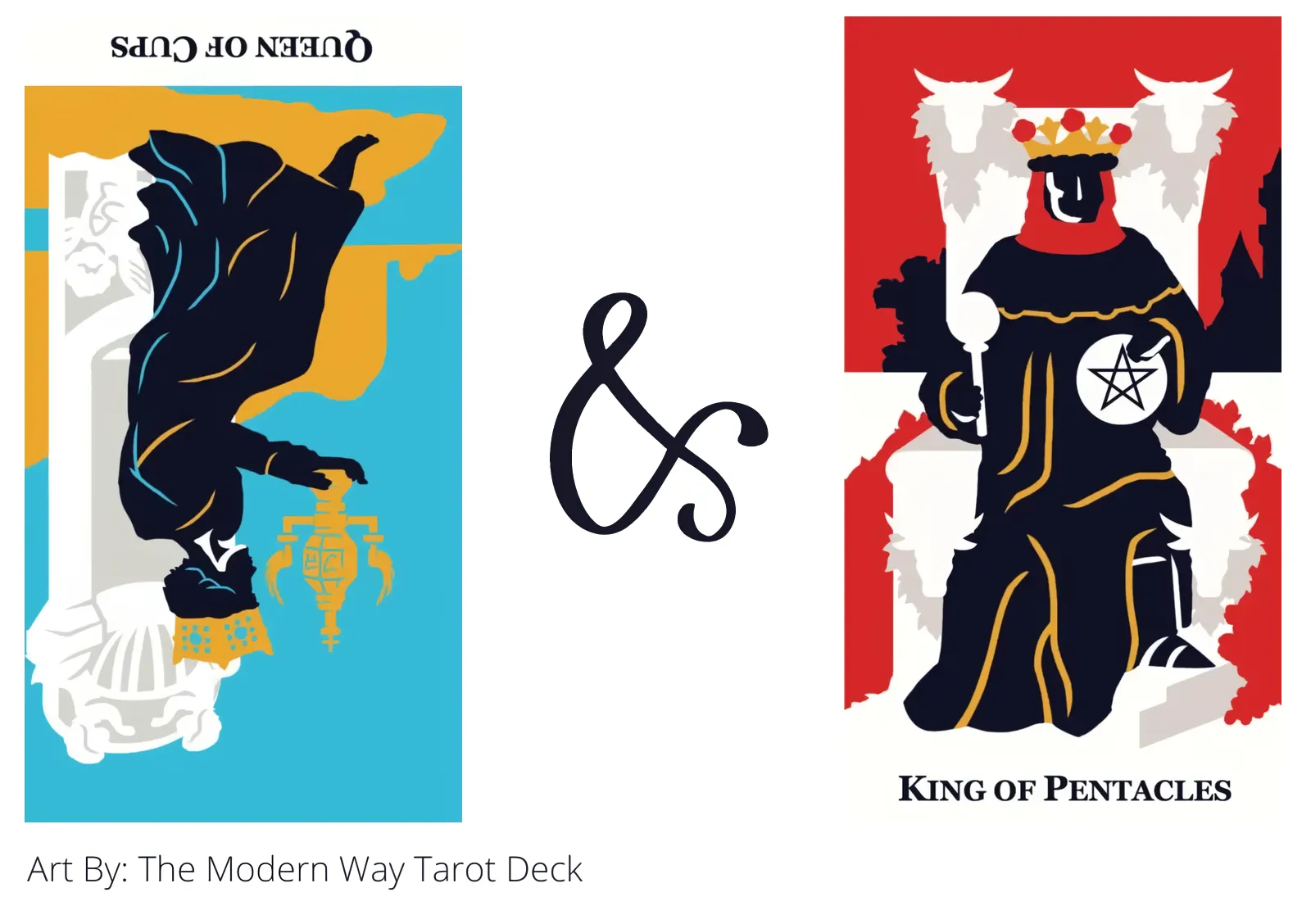 queen of cups reversed and king of pentacles tarot cards together